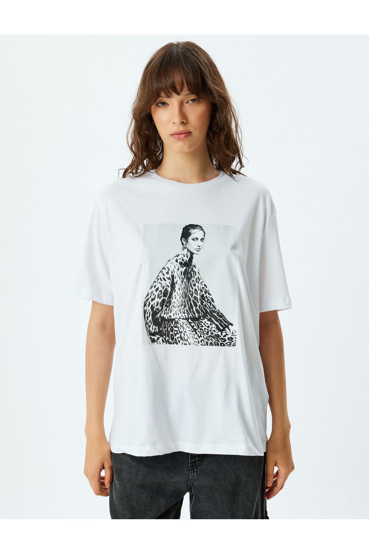 Koton-Tricou din bumbac cu mânecă scurtă cu imprimeu foto pentru ciclism 3