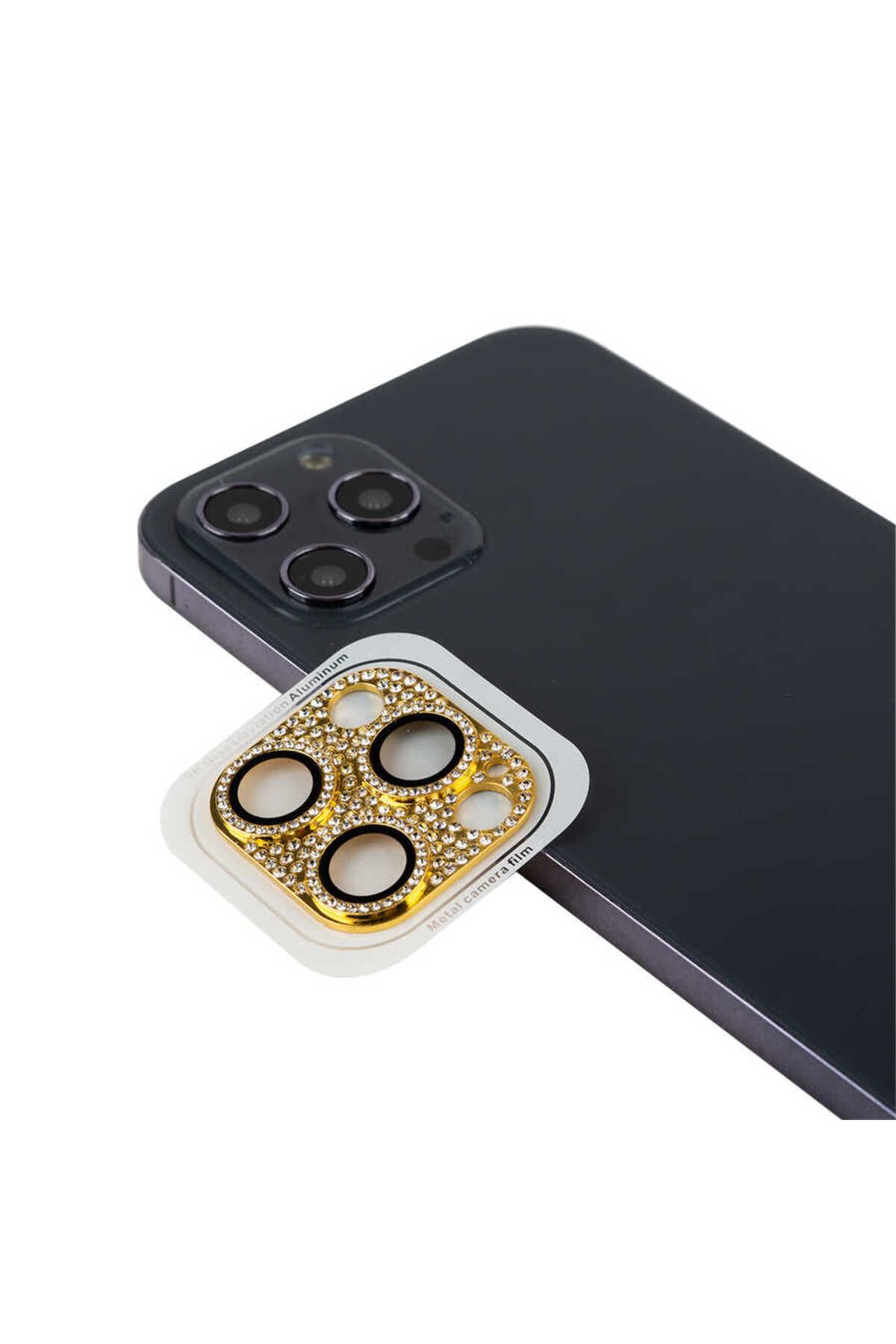 InnoCase iPhone 13 Pro Max Uyumlu Zore CL-08 Kamera Koruyucu-Gold