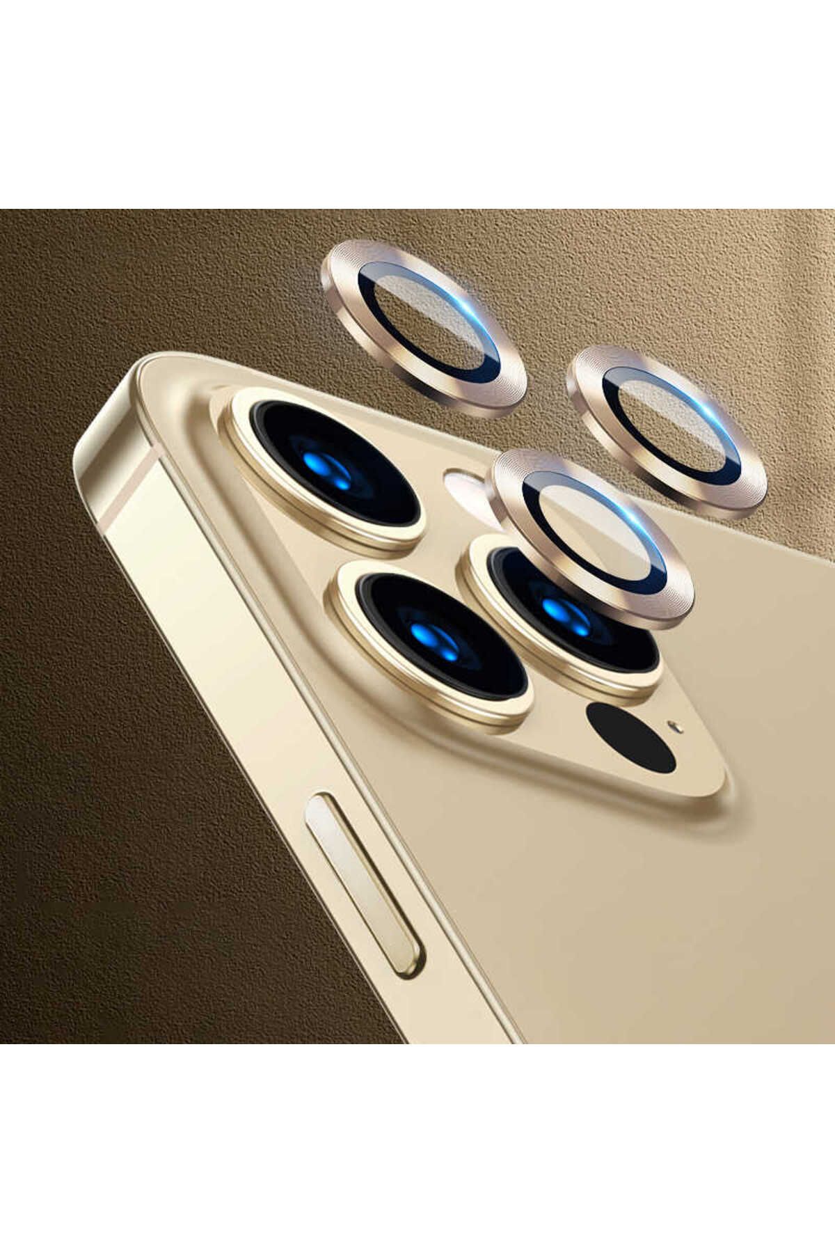 InnoCase iPhone 12 Pro Max Uyumlu Zore CL-07 Kamera Koruyucu-Gold