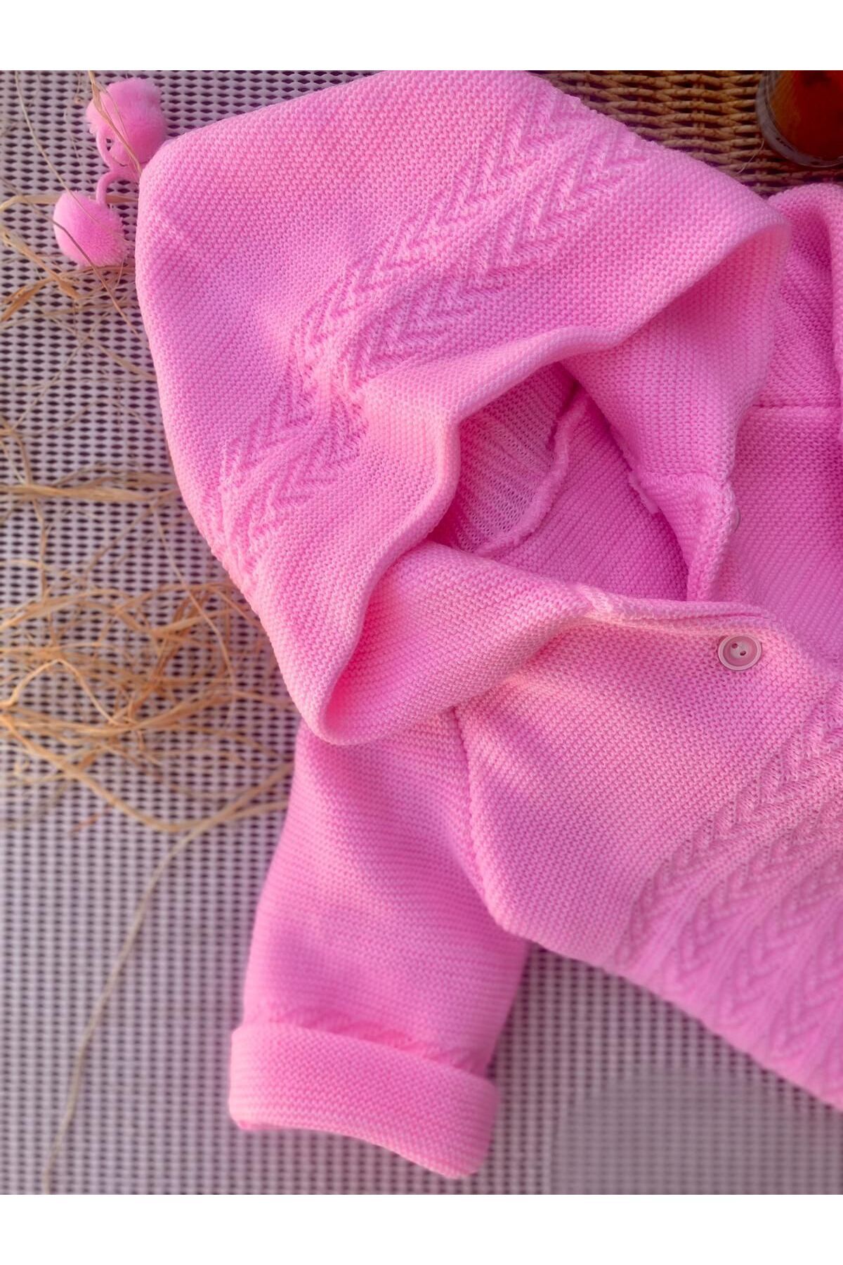 tinitins Kapüşonlu Çift Katlı Triko Kız - Erkek Bebek Hırka fotoğrafı 3 (önizleme)