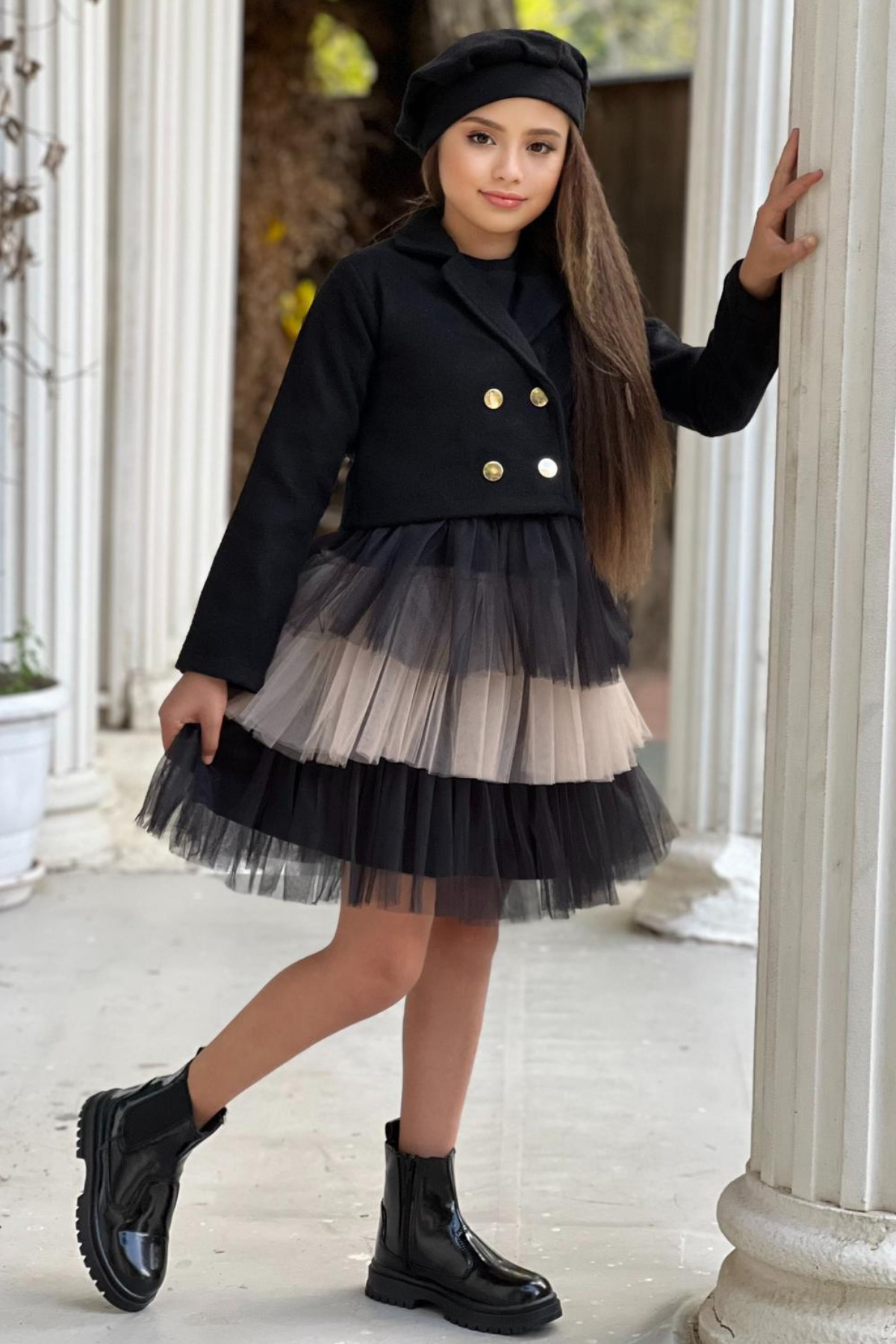 ELAFOR Alt Kat Kat Tül Üst Kaşkorse Kız Çocuk Abiye Elbise Ceket Ve Bere Kaşe-bayramlık-23 Nisan fotoğrafı 5 (önizleme)