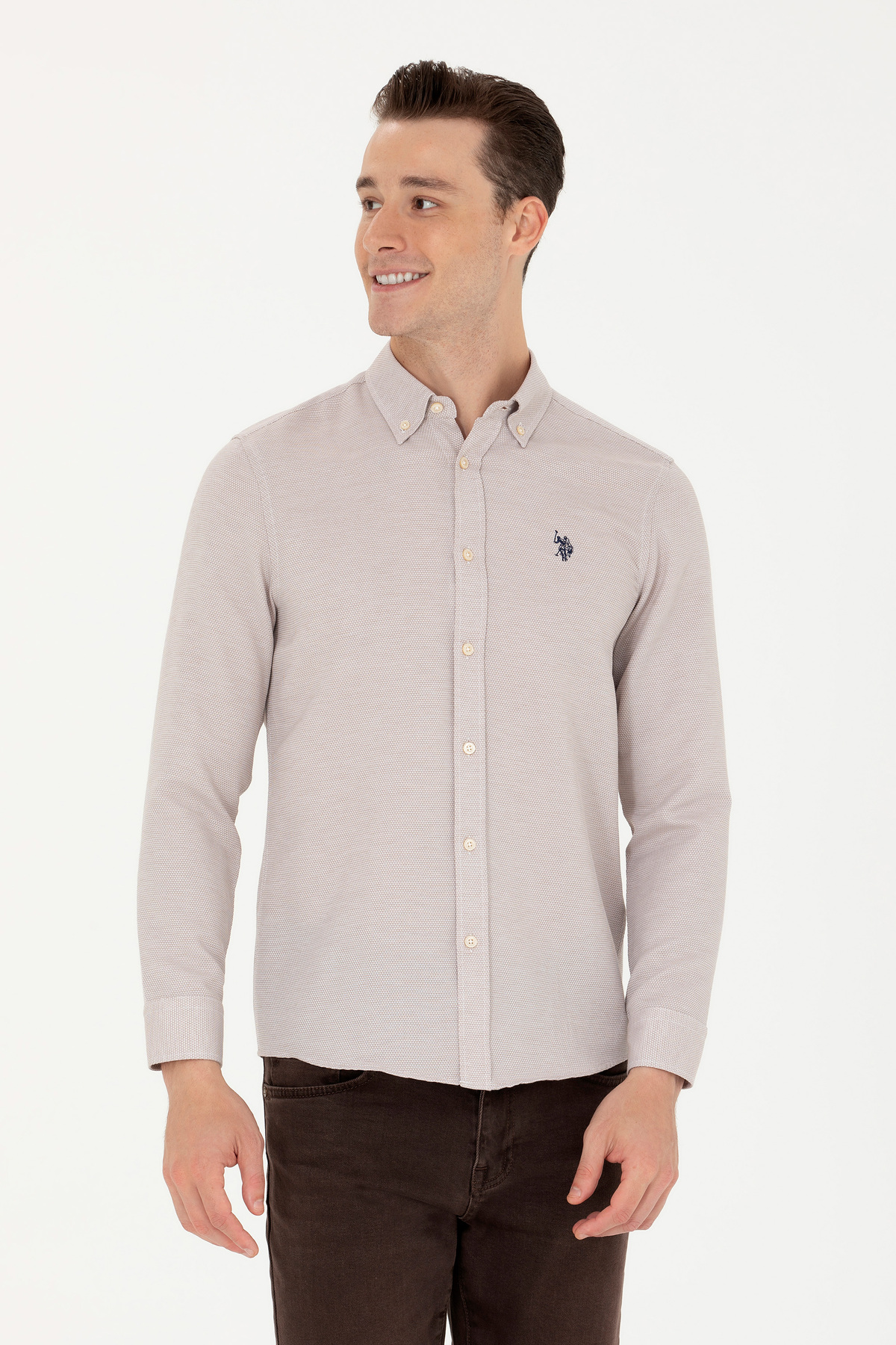 U.S. Polo Assn. Erkek Kum Uzun Kollu Gömlek 50279420-VR085 — سفید 944556