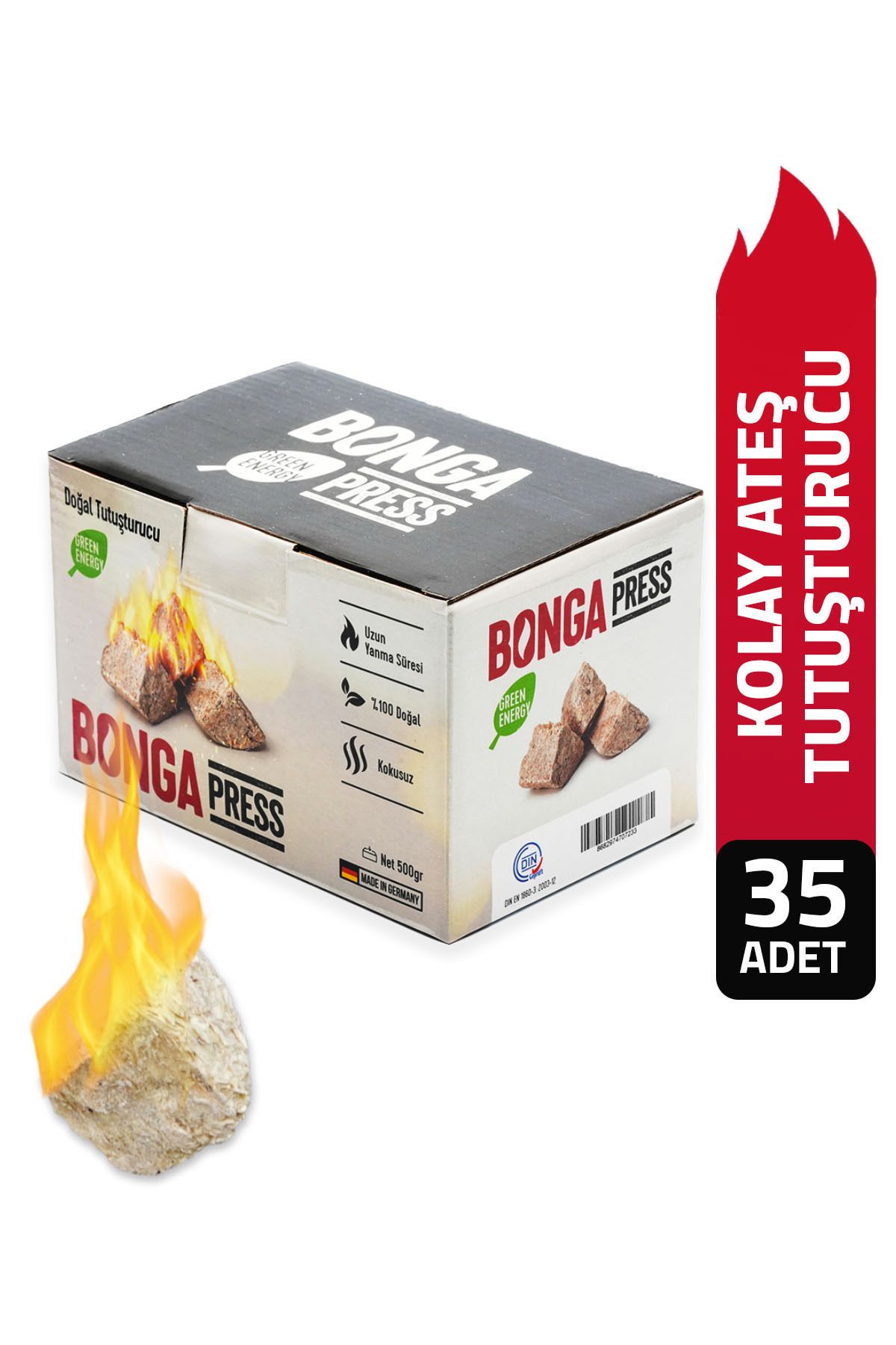 BONGA Şömine Ve Mangal Tutuşturucu 500 gr - Jel Ve Çıra Alternatifi Doğal Odun Yünü Press