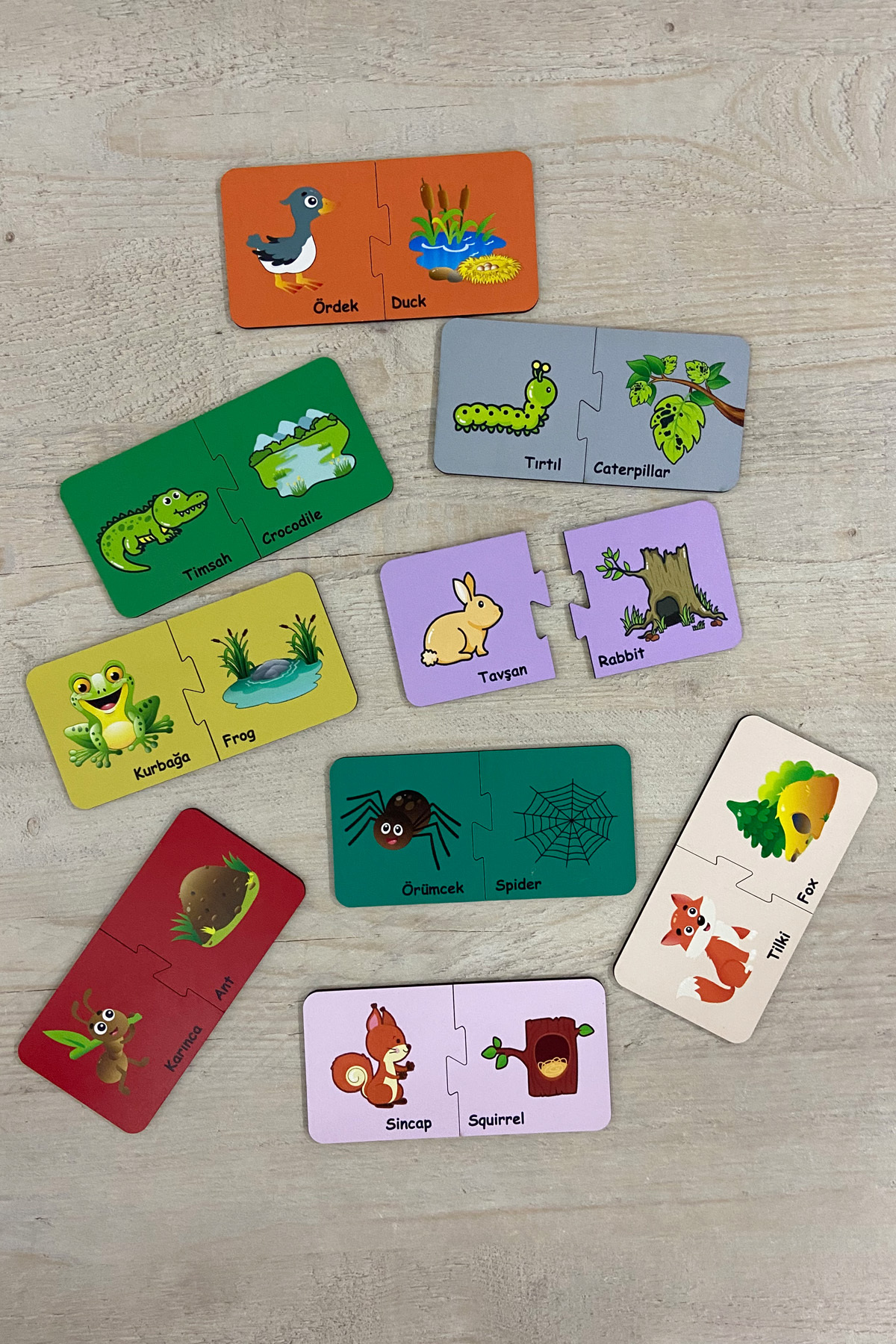 Leelii Tasarım Türkçe-İngilizce Eşleştirme Oyunu, Sevimli Hayvanlar Zeka Kartları, Ahşap Eğitici Puzzle Oyuncak fotoğrafı 3 (önizleme)