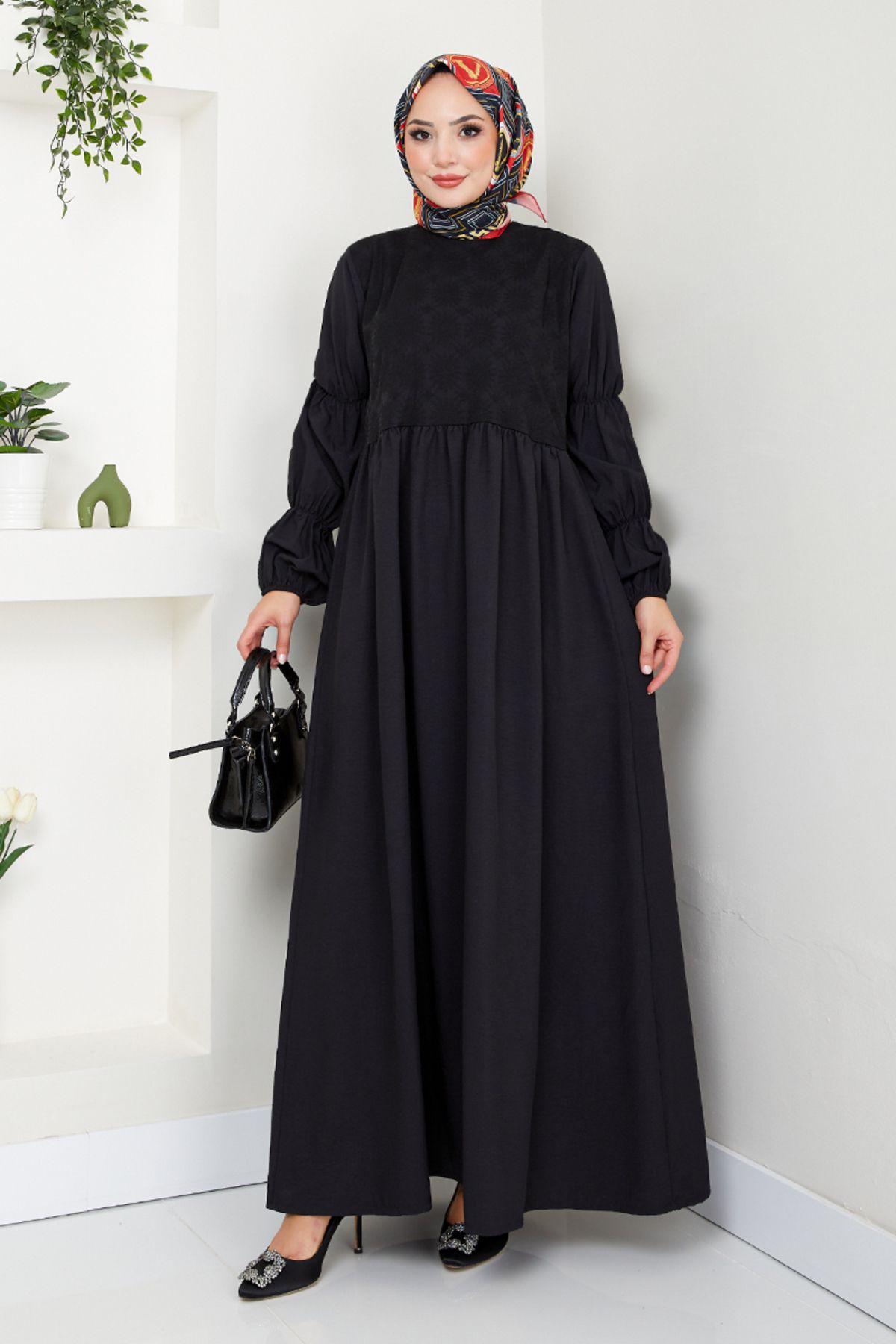 ModaMerve-Black Dress - 2453Hbs932-M, Elastic Sleeves 3