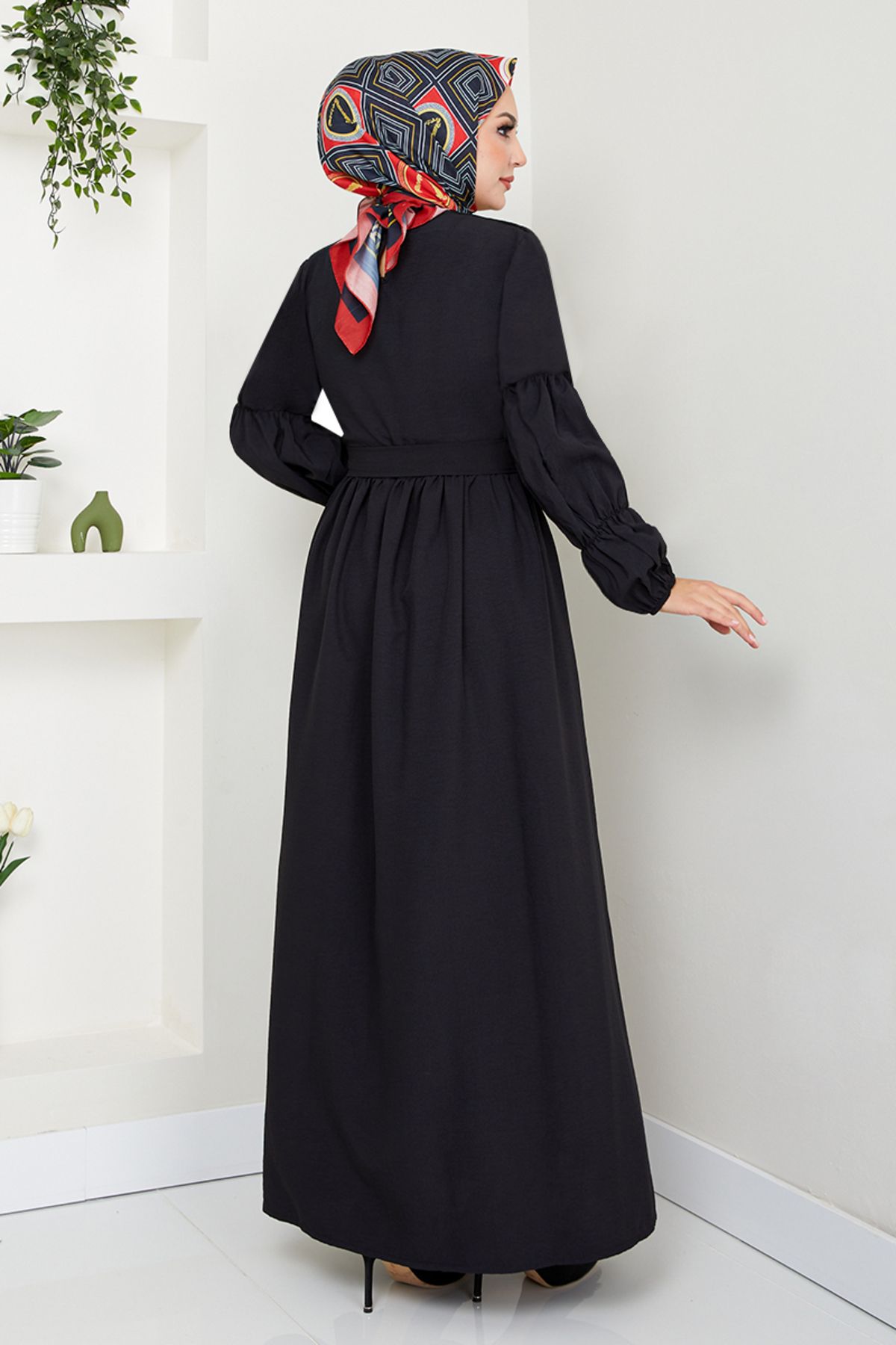 ModaMerve-Black Dress - 2453Hbs932-M, Elastic Sleeves 6