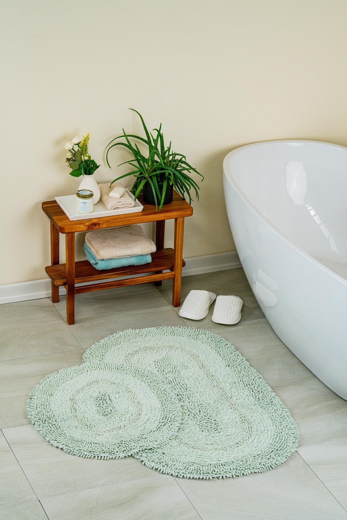 Bluenity-Makaroni Natural Cotton 2-Piece Bath Mat Set 60x100+50x60 Cm - Water Green 1