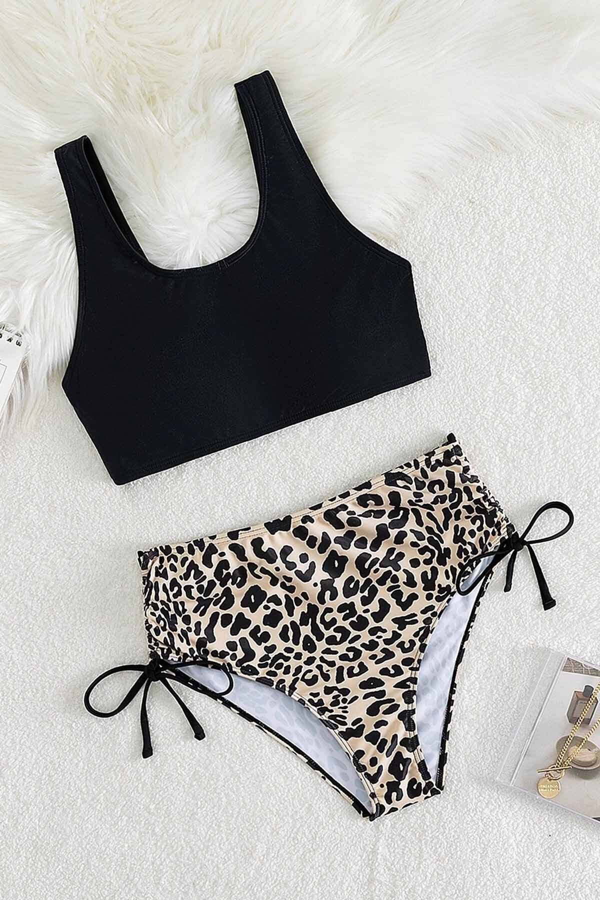 Angelsin-Leopard Bikini Bottom with Side Gather Adjustment Detail 2