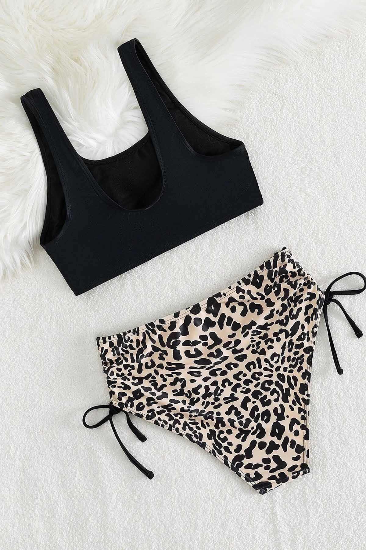 Angelsin-Leopard Bikini Bottom with Side Gather Adjustment Detail 3