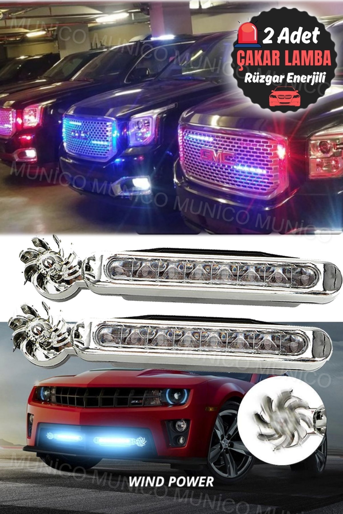 Gaggani Rgb Araba Önü Rüzgar İle Çalışan Oto Çakar Rgb Renkli Aydınlatma Oto Farları Renkli Led Aydınlatma