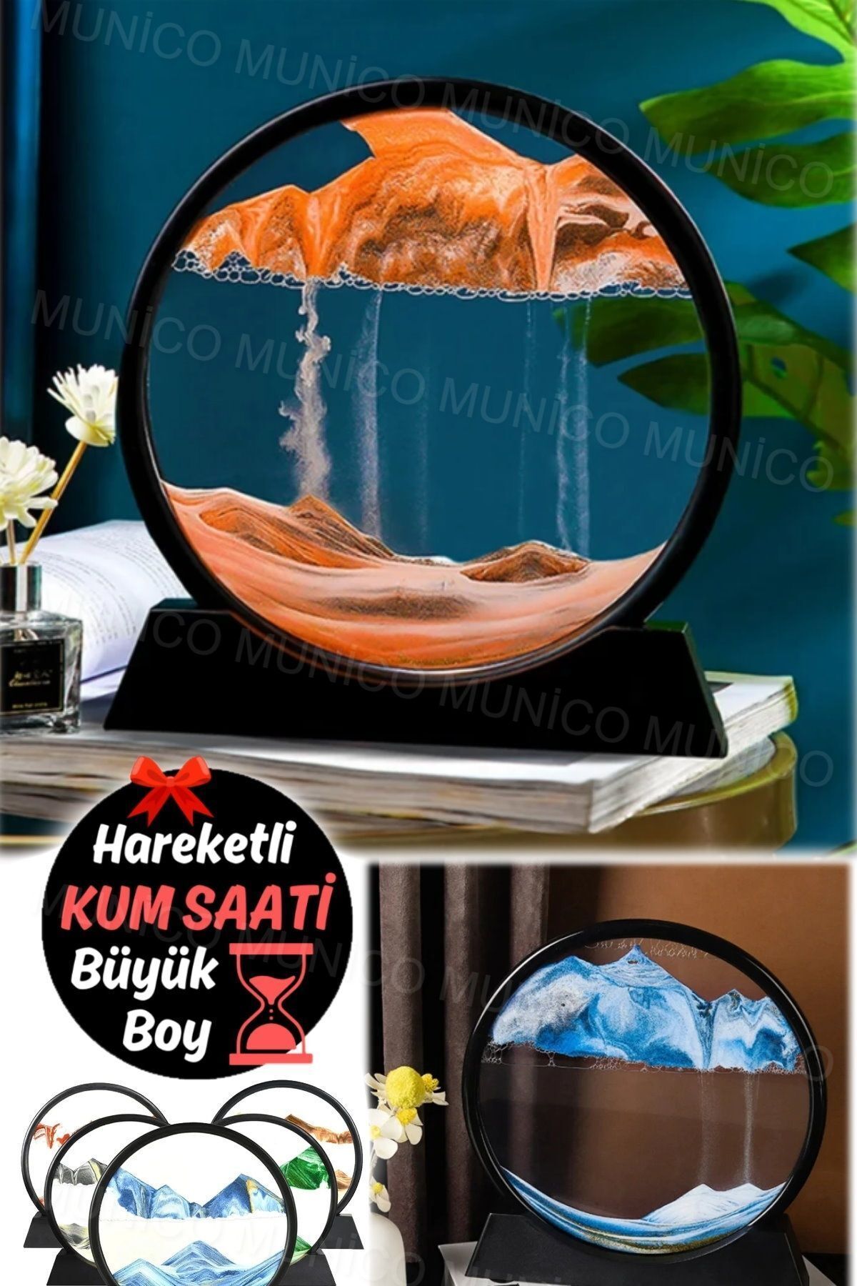 DEKORANLA 3D Kum Saati Büyük Boy 12inç Hareketli Sanat Dekor Oturma Odası ve Yatak Süsü