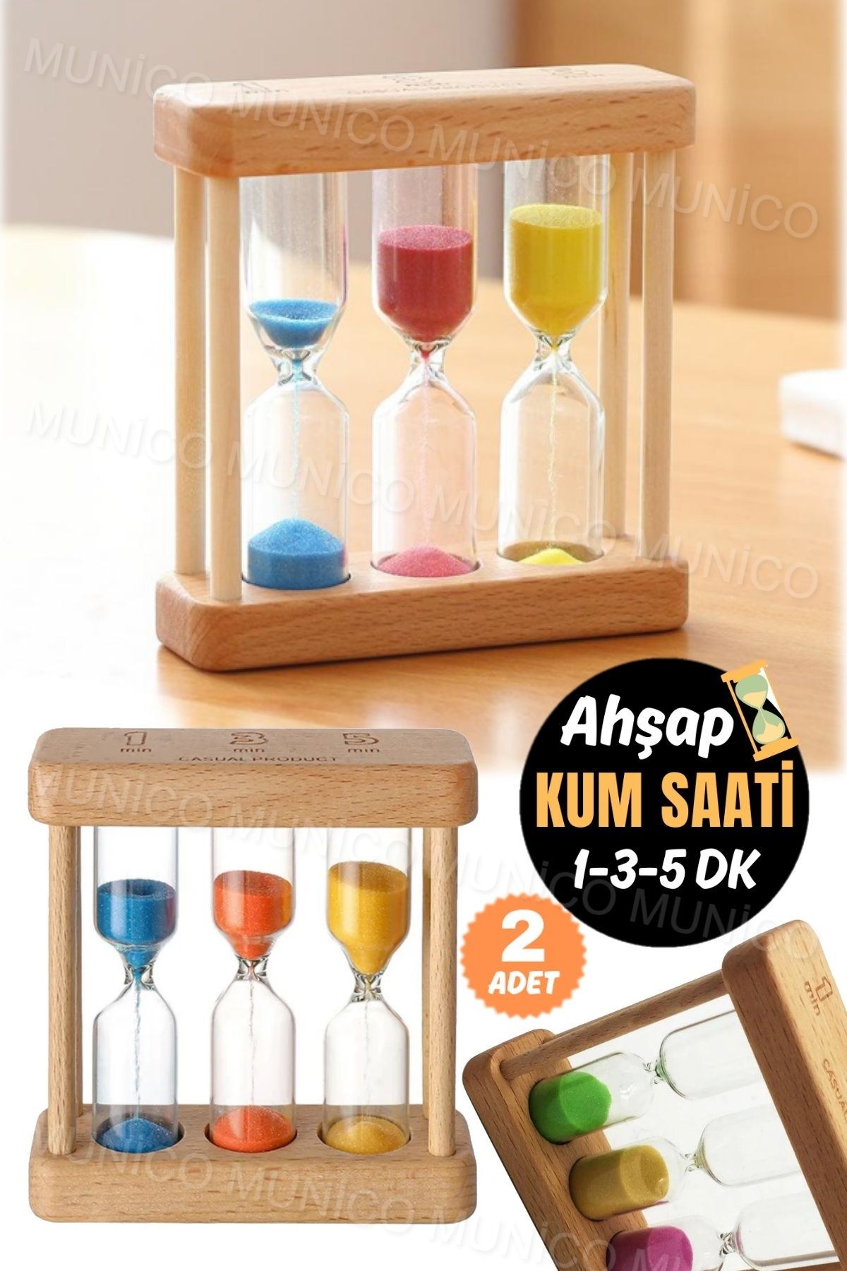 DEKORANLA Ahşap Kum Saati, Zamanlayıcı, Dekoratif ve Mutfak Kullanımı İçin, 2 Adet