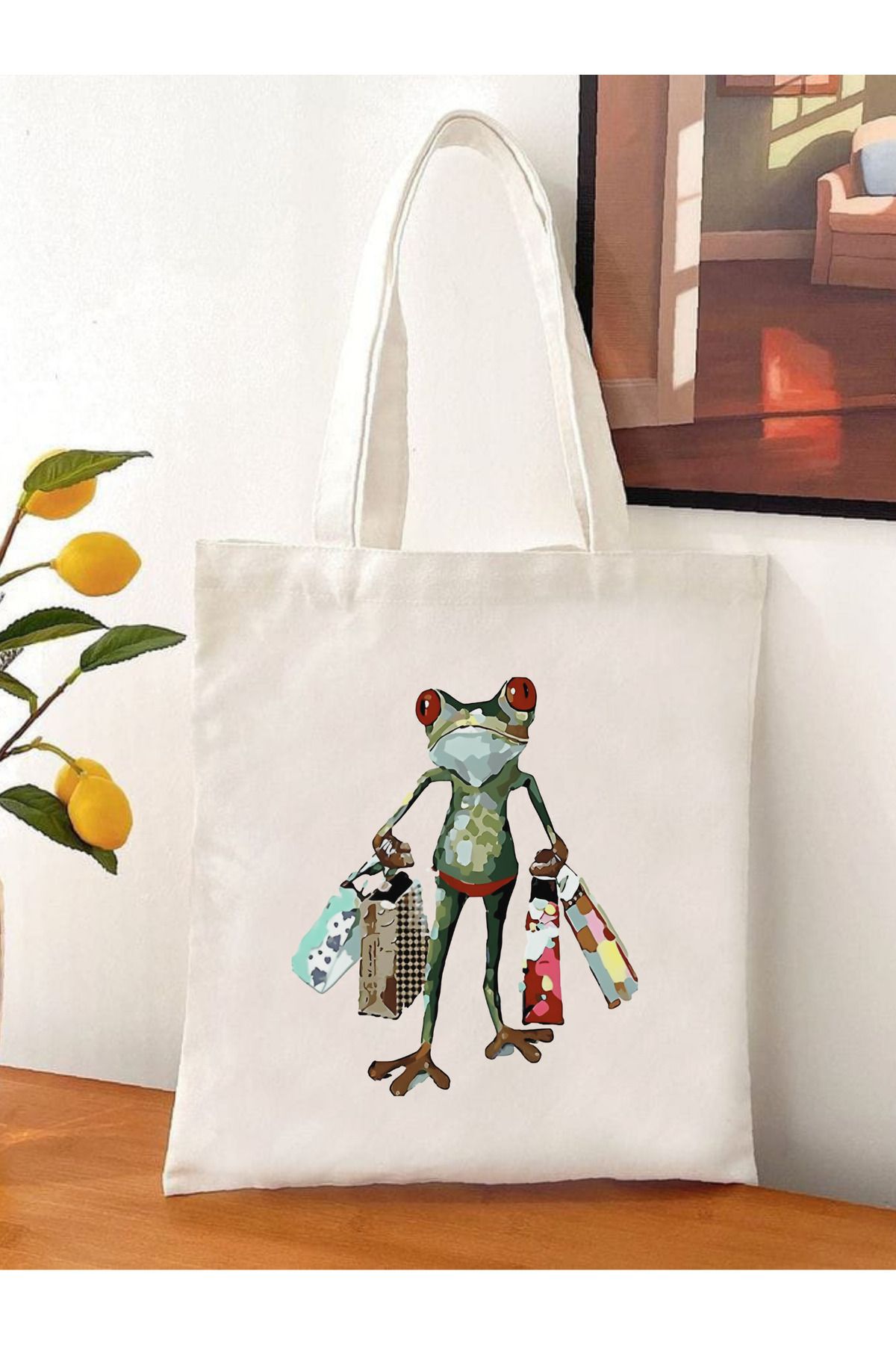 BİBANAPROMOSYON Frog - Kurbağa Alışveriş Tote Bag Bez Çanta