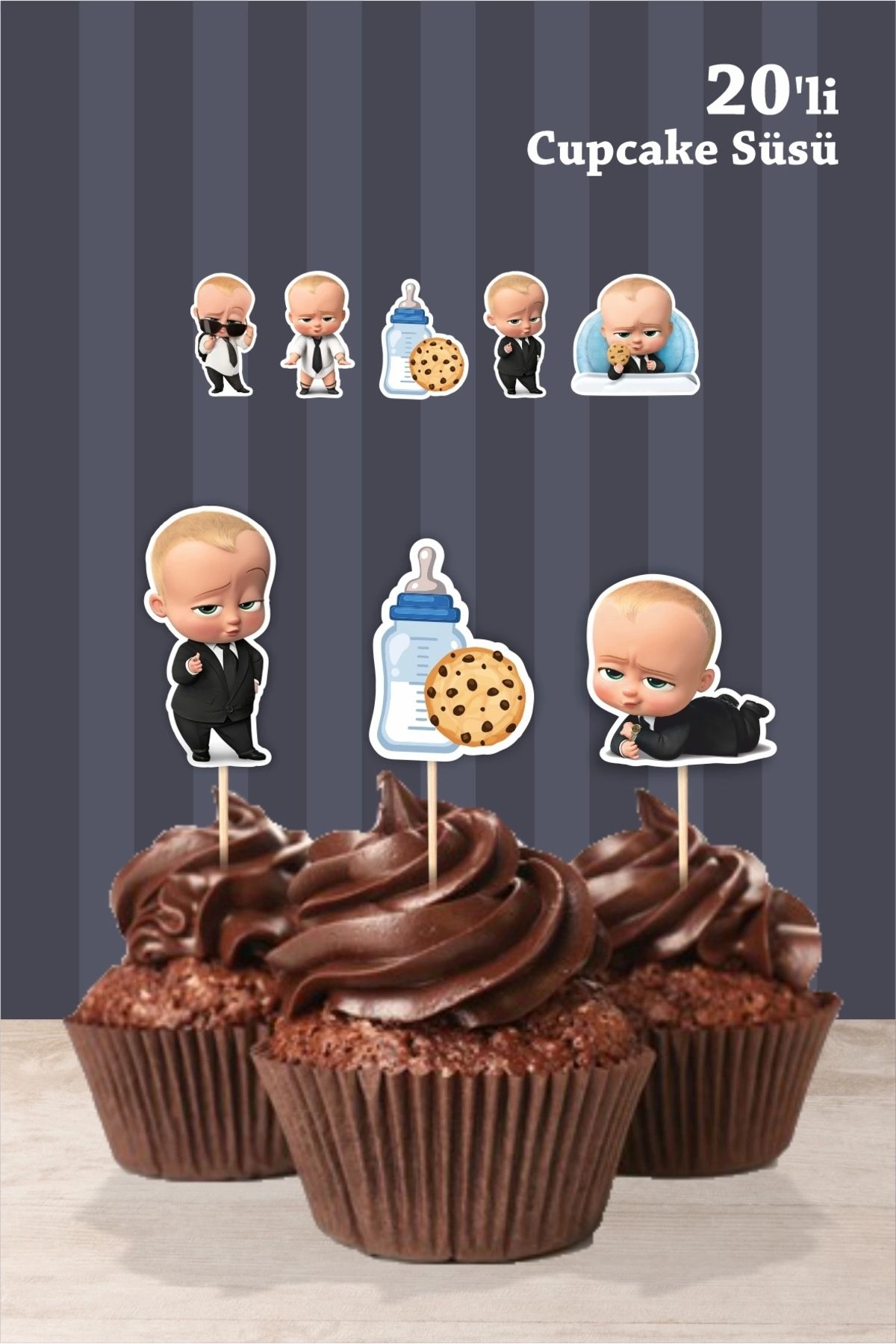 neşeli günlerim Patron Bebek Boss Baby Teması Cupcake Süsü 20'li