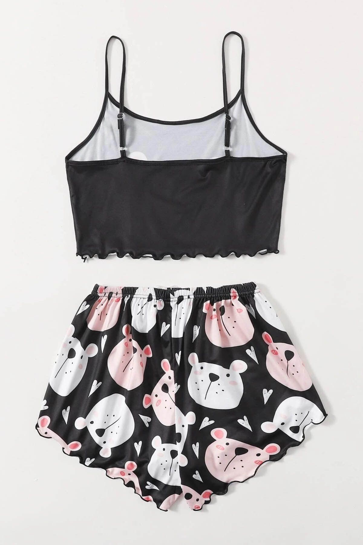 Merry See-Schlafender Teddybär bedrucktes Ultrasoft Strap Sort Pyjama Set 2