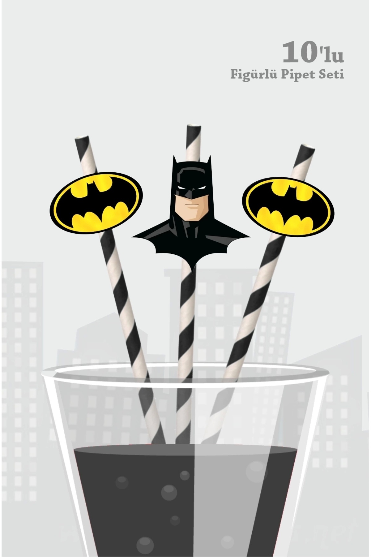 neşeli günlerim Batman Temalı Doğum Günü Parti Malzemeleri Seti 10'lu Figürlü Pipet