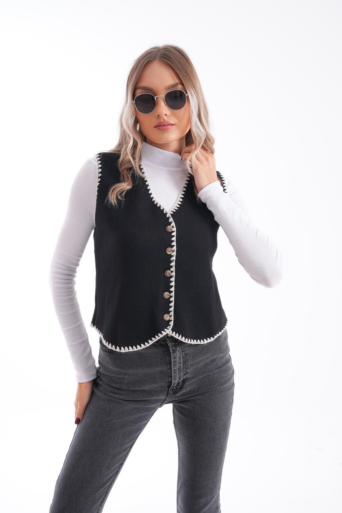 ŞİMAL-Women's Knitwear Knitted Shepherd Vest 245165   - 4