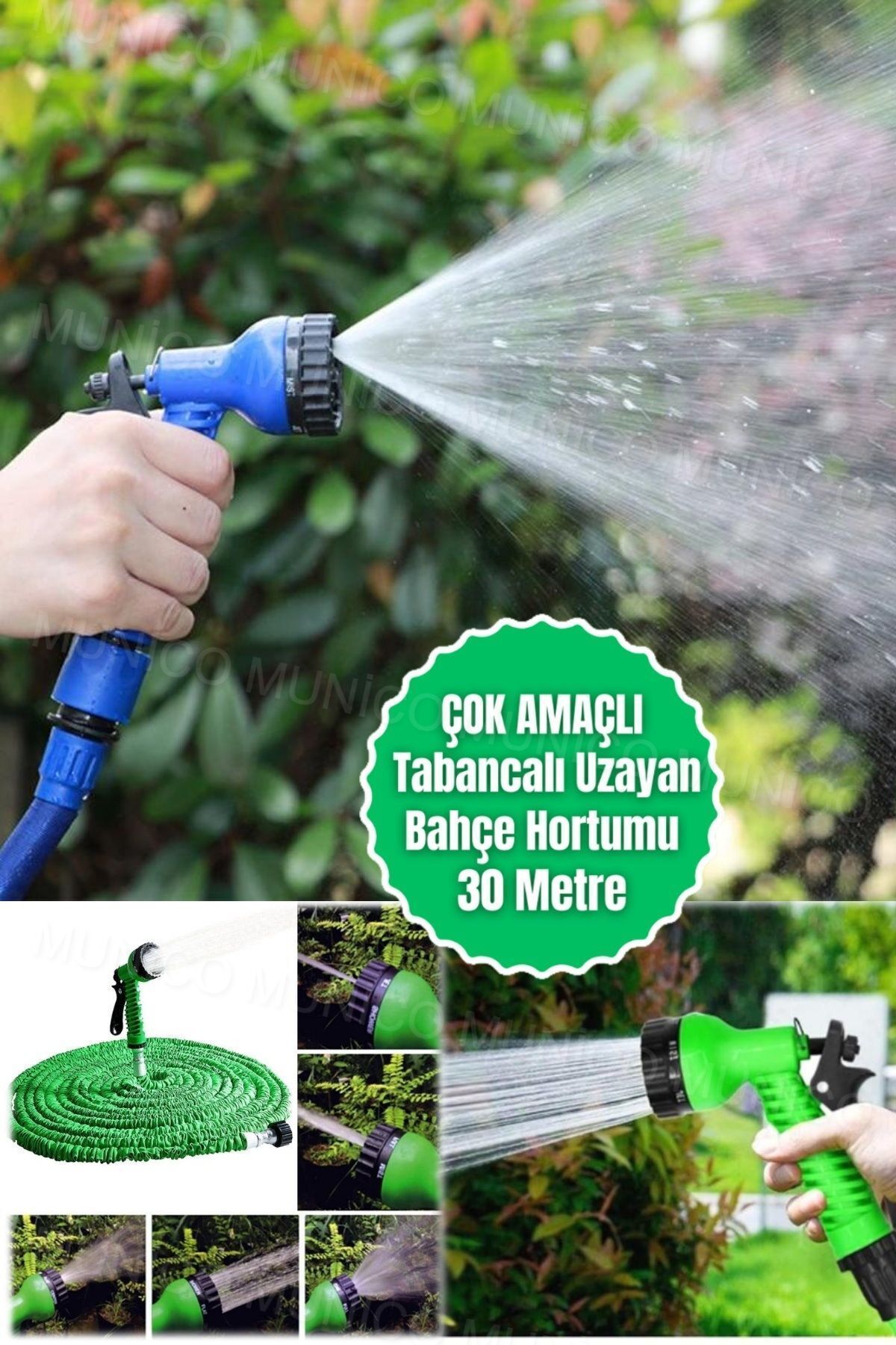 AboutThePerfect Uzayan Bahçe Hortumu Seti 30m, 7 Kademeli Tabanca ve Pratik Saklama Özelliği