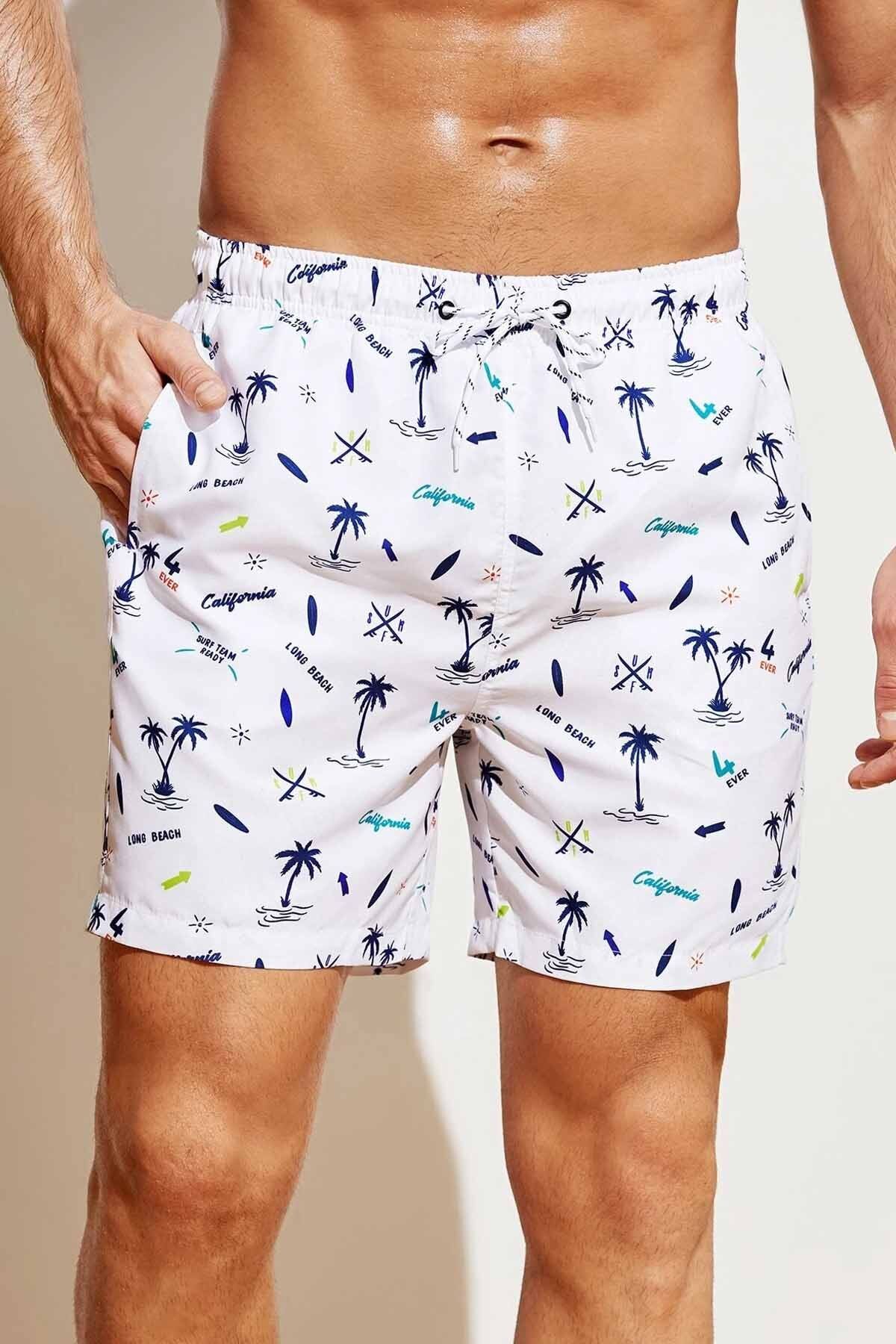 Angelsin-Badeshorts mit Taschen und Palmen-Print für Herren in Standardgröße 3