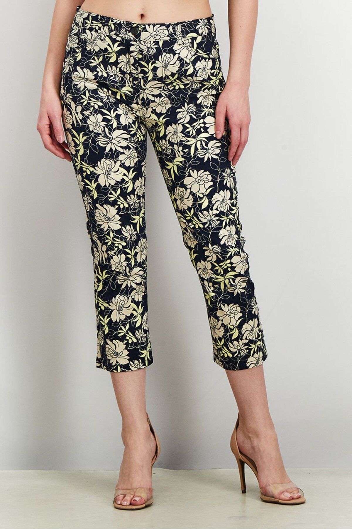 Esprit-Women Skinny Fit Stretchable Floral Pants, Navy Combo 1