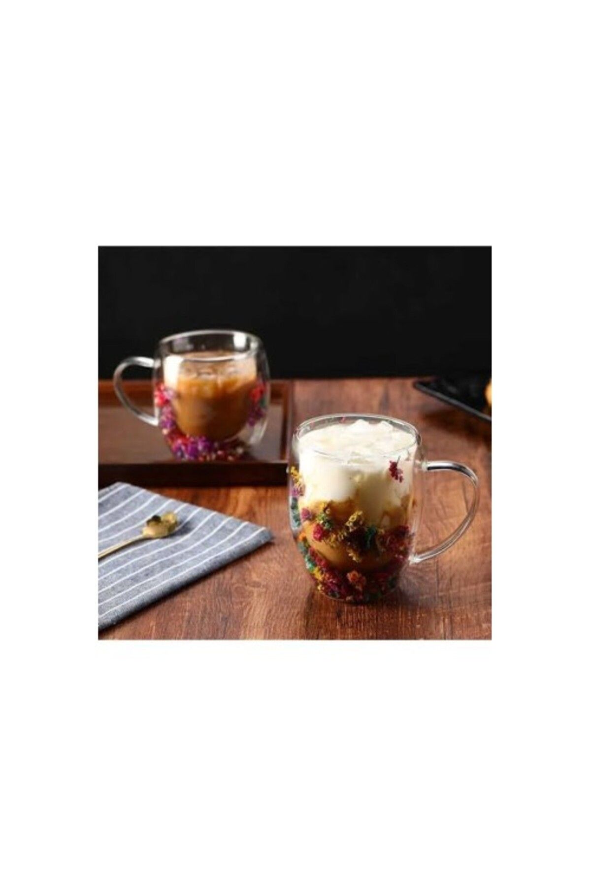 COLLECTİON-2Pcs 400ml Heat Resistant Borosilicate Double Walled Flower Cup Floral Cup Coffee Presentation Cup 3