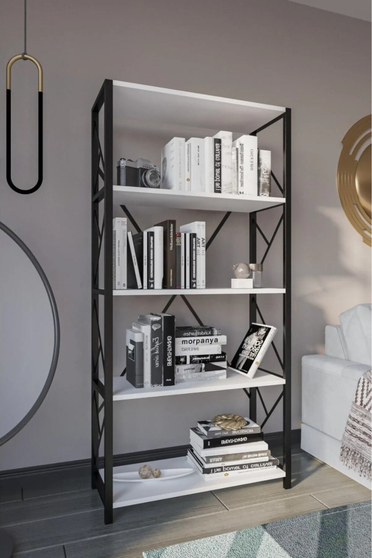 Marse Metal Bookshelf 5 Shelves Decorative Bookshelf File Book Shelf Office Home Shelf