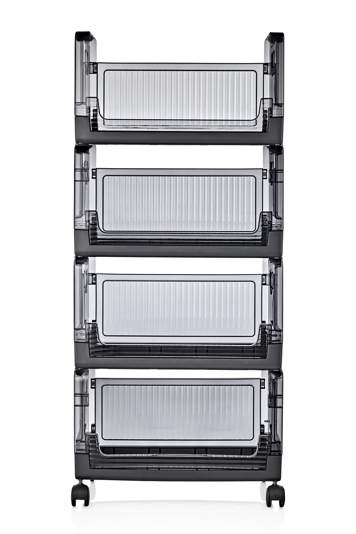 MissClean-Anthracite 4-Piece Organizer - Stackable and Folding, Movable Storage Rack with Wheels 4
