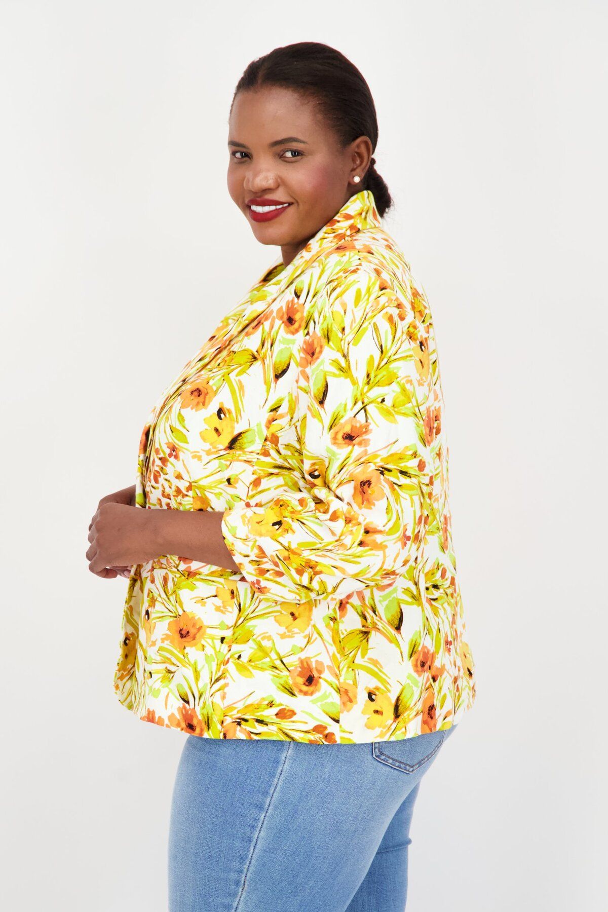 Kasper-Women Plus Size All Over Printed Casual Blazer, Orange Combo 3