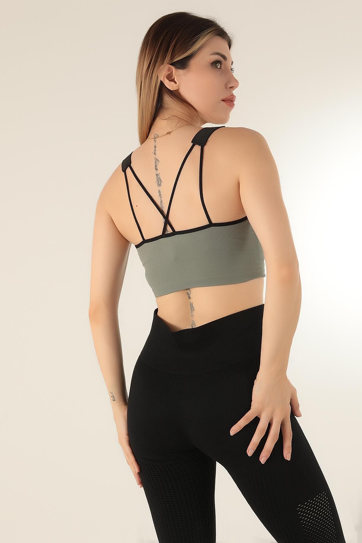 Doremi-Seamless Ribbed V-Neck Flexible Strap Sports Bra 6