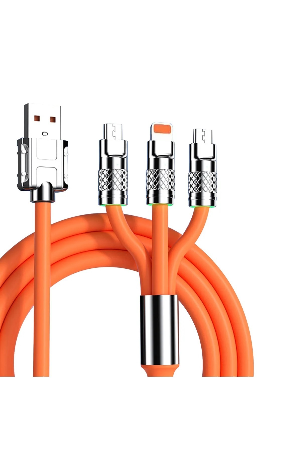 gold honey 3in1 Metal Başlıklı Type-C-Micro Usb-Lightning Uyumlu 120W 6A Hızlı Şarj Kablosu -AL4389