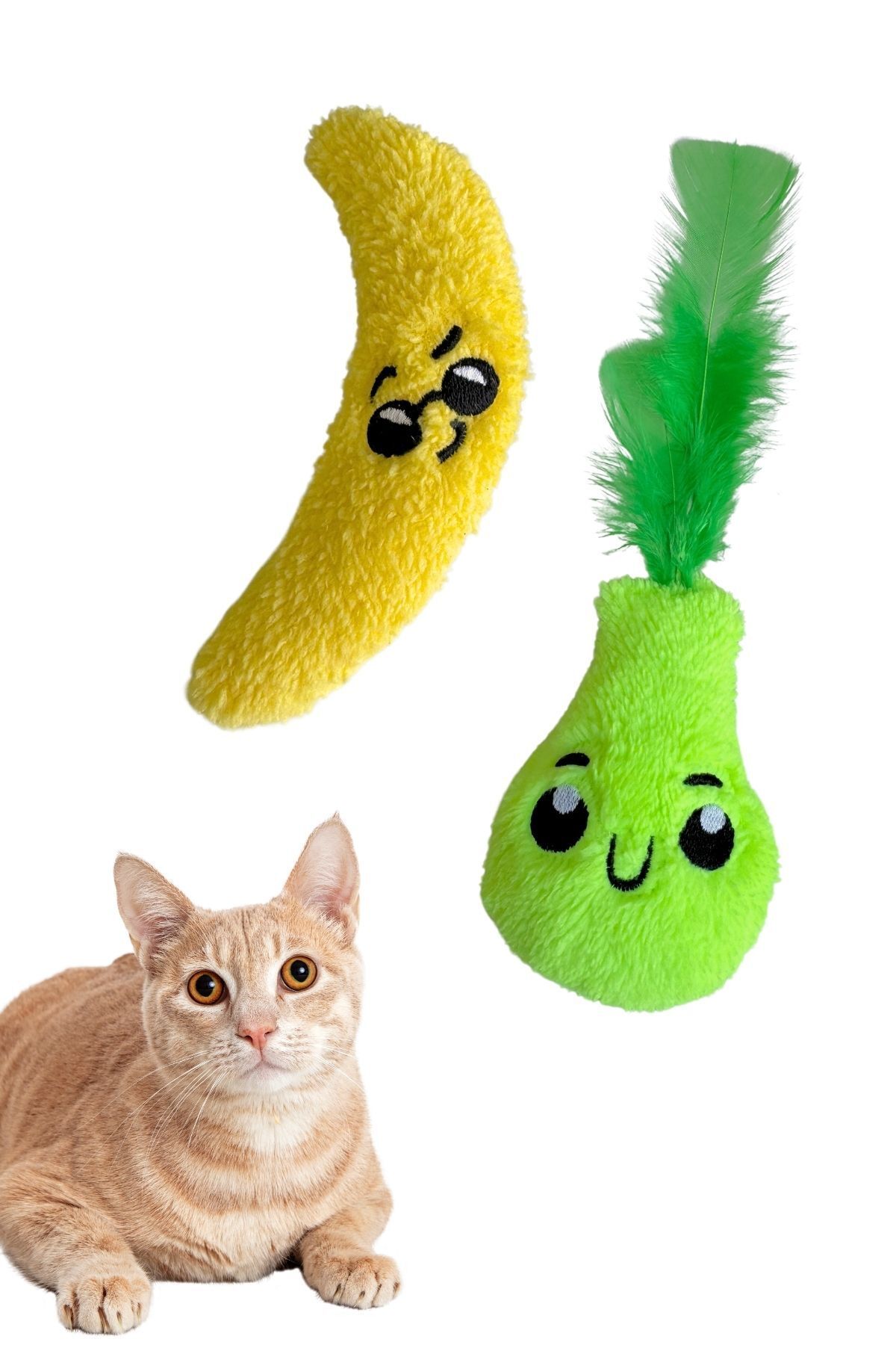Miyav-Cat Toy Set - Plush Banana and Pear Cat Toys with Herb and Catnip 1