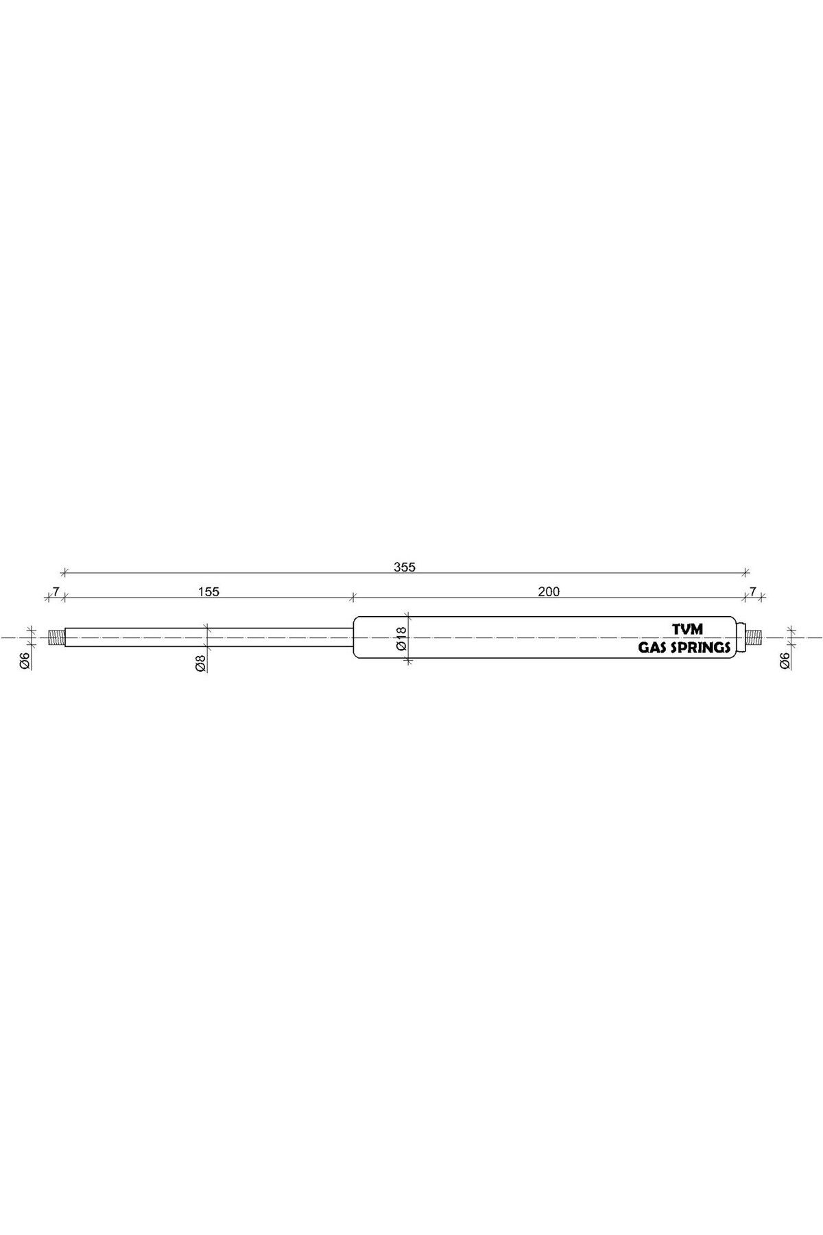 TVM Gas Springs-Gas Spring 355 mm Open Size (450 Newton – 45 kg) 2