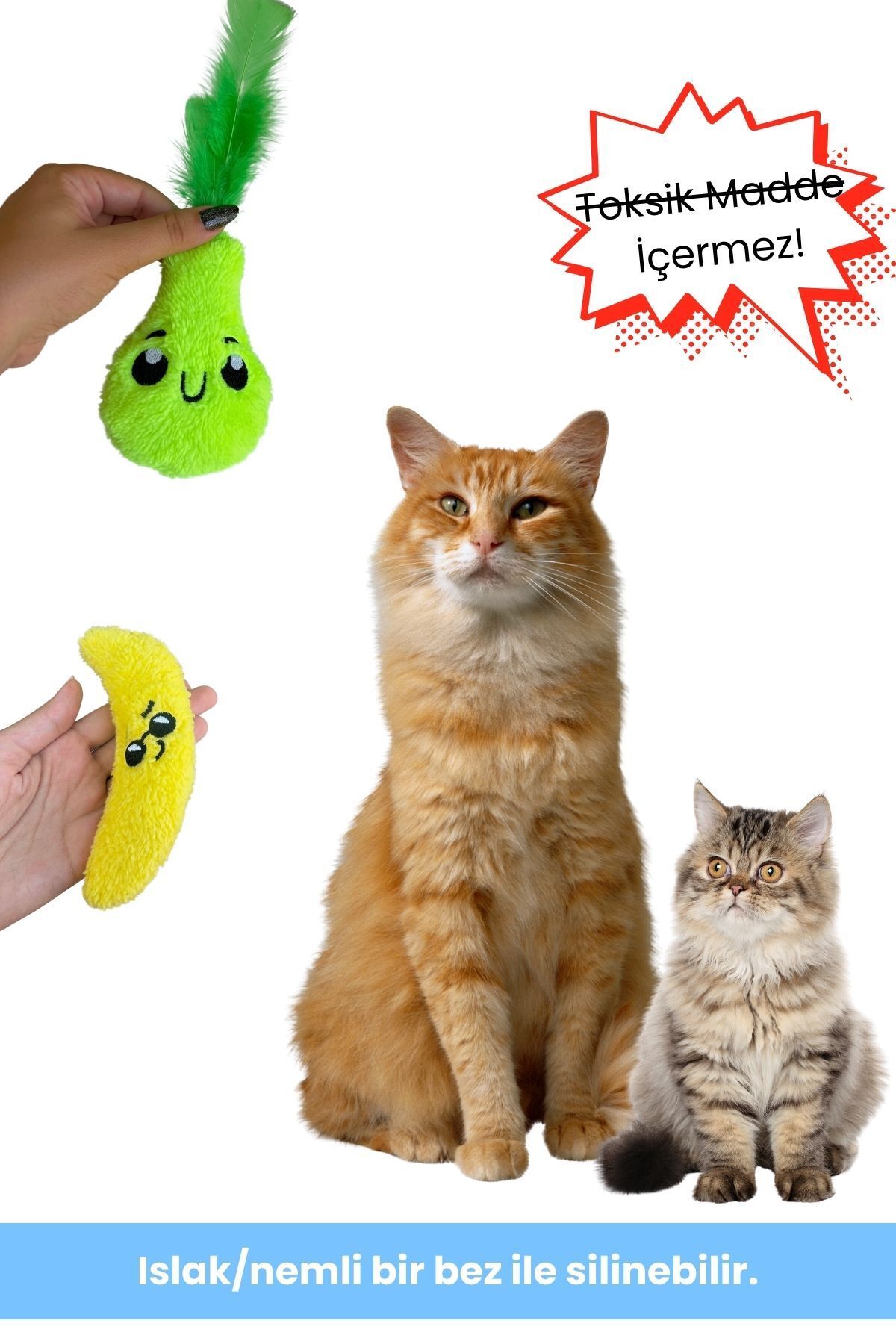Miyav-Cat Toy Set - Plush Banana and Pear Cat Toys with Herb and Catnip 4
