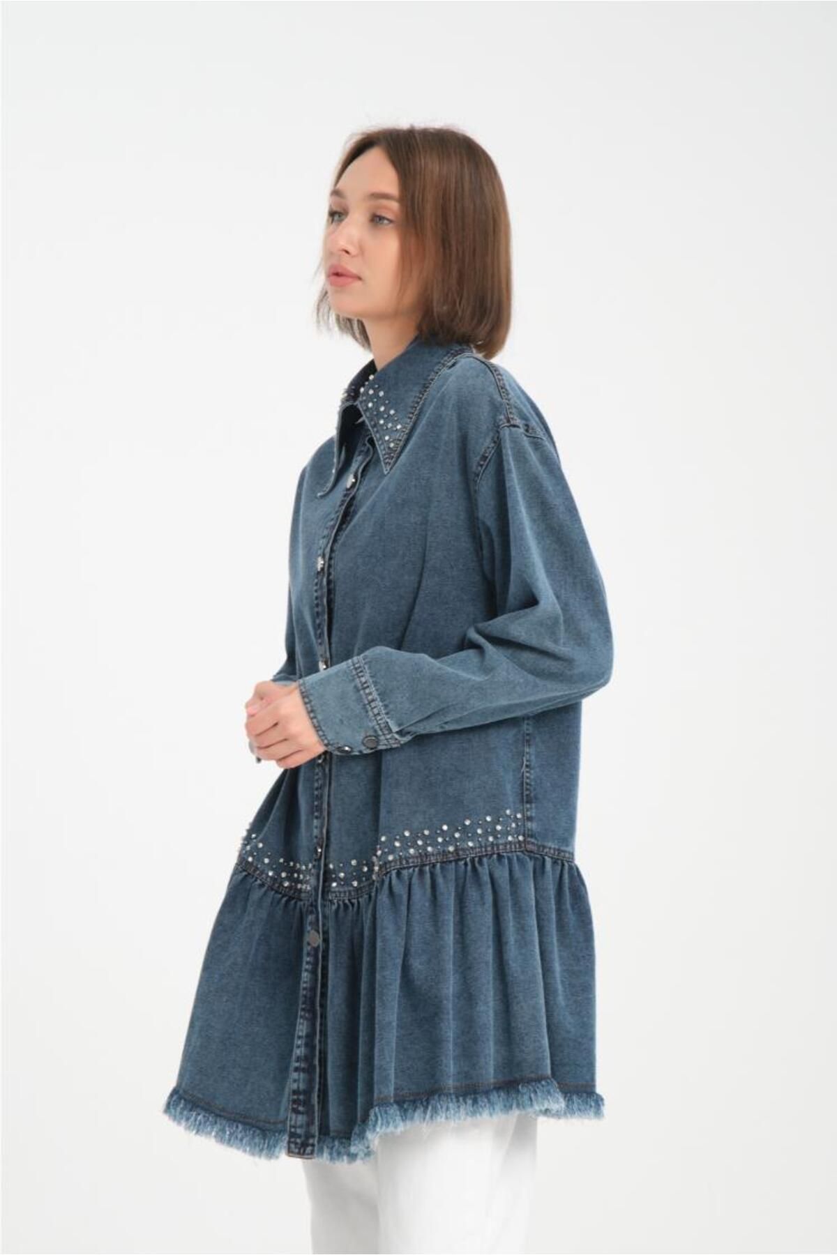 MAXMU-Blue Tunic with Stone Detail 2