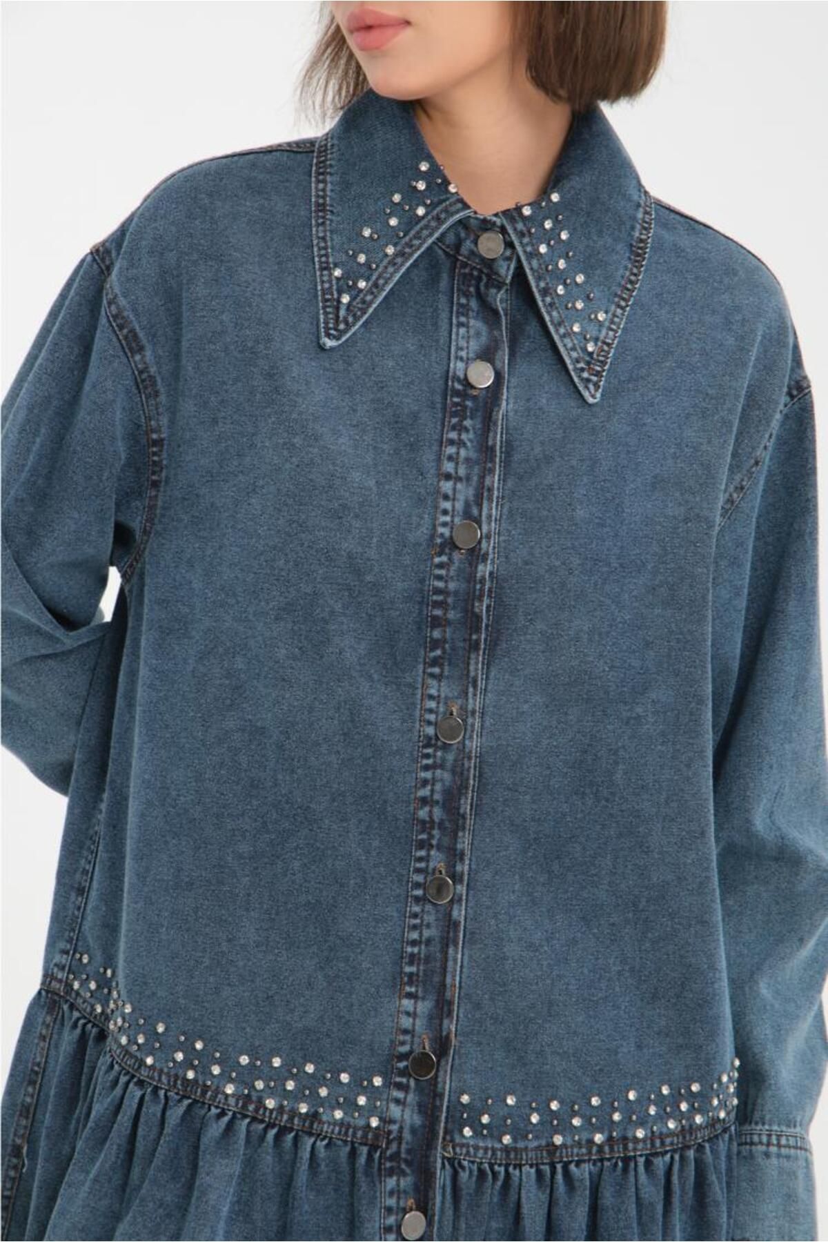 MAXMU-Blue Tunic with Stone Detail 4