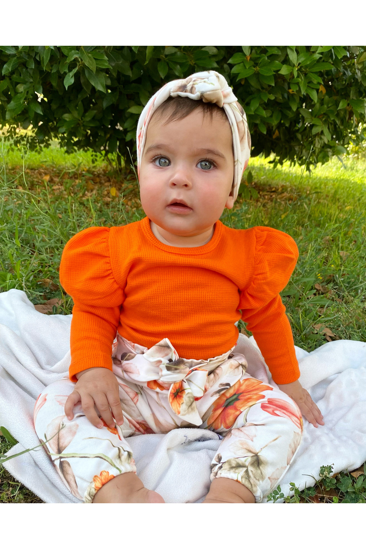 Jammybaby Juana Balon Kol Body Kemerli Pantolon Bandana %100 Pamuk Kız Bebek Dijital Çiçek Tasarım Lüks Takım fotoğrafı 3 (önizleme)