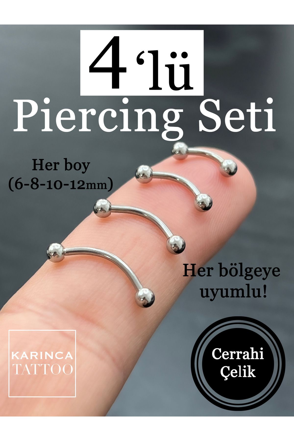 Karınca Piercing-مجموعة ثقب الحواجب المكونة من 4 قطع بأي حجم - الأذن والغضروف المبتسم وTragus Daith وConch Rook 1
