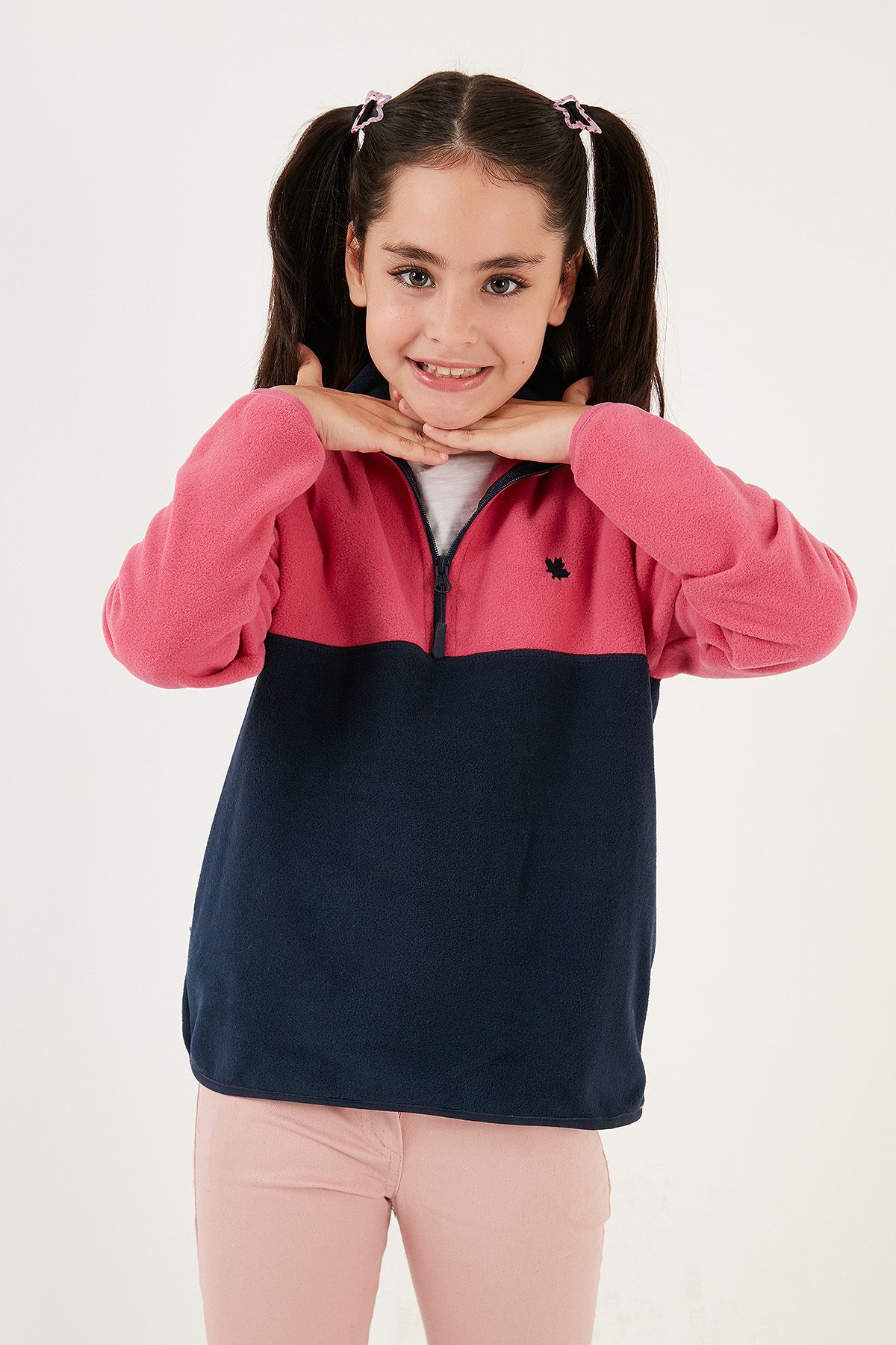 Lela-Soft Textured Half Zipper Color Block Stand Collar Polar Unisex Children's Fleece5905004 4