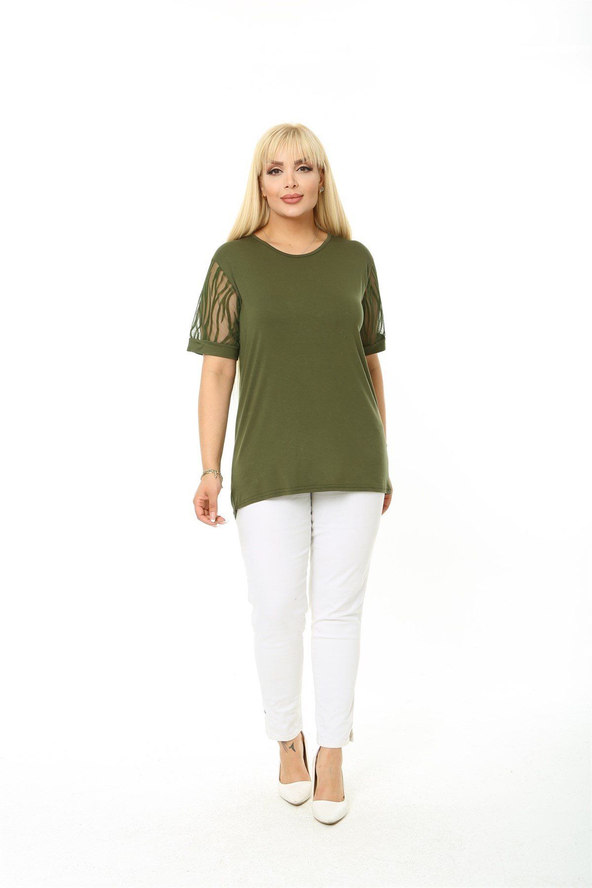 EGZEBRU-Plus Size Zebra Print Khaki Blouse - Short Sleeve 6