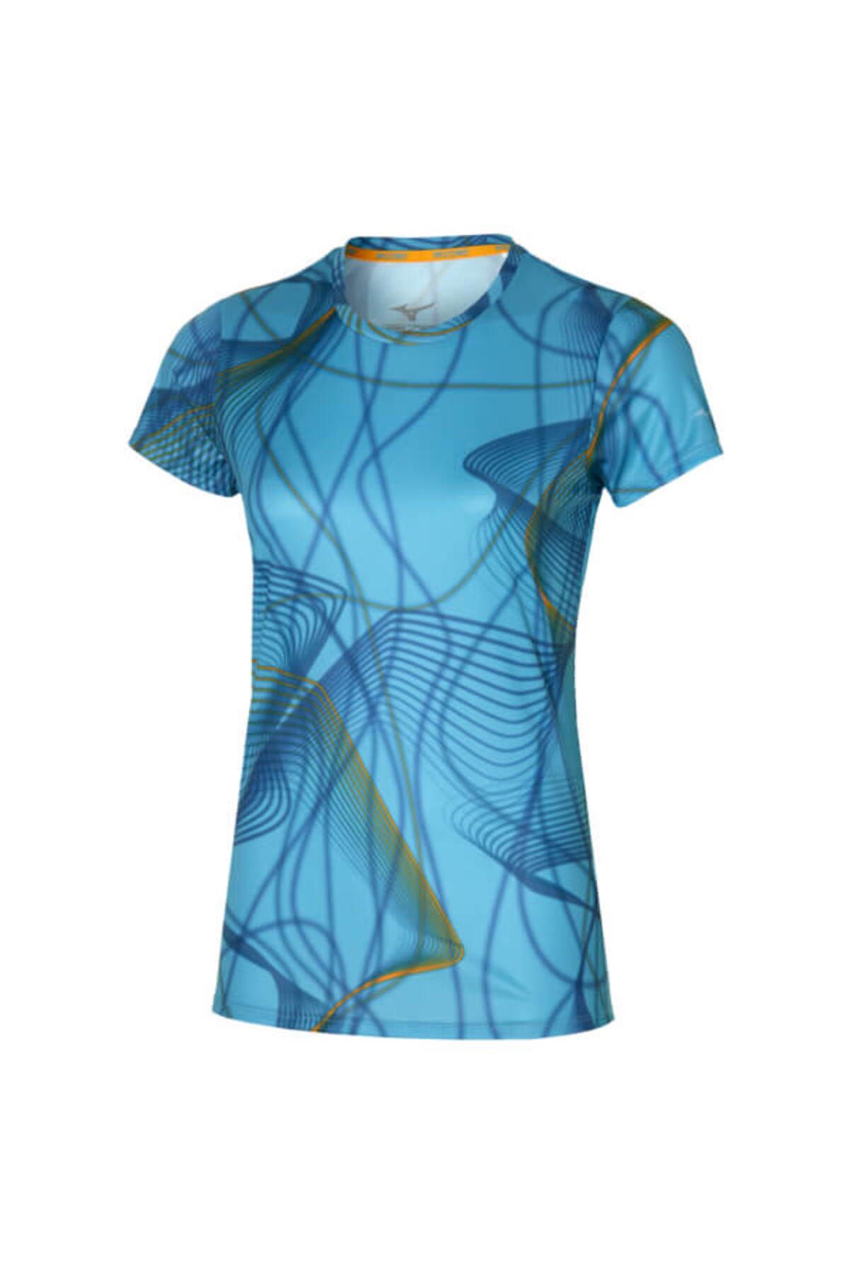 تی شرت ورزشی آبی زنانه گرافیکی t shirt Mizuno