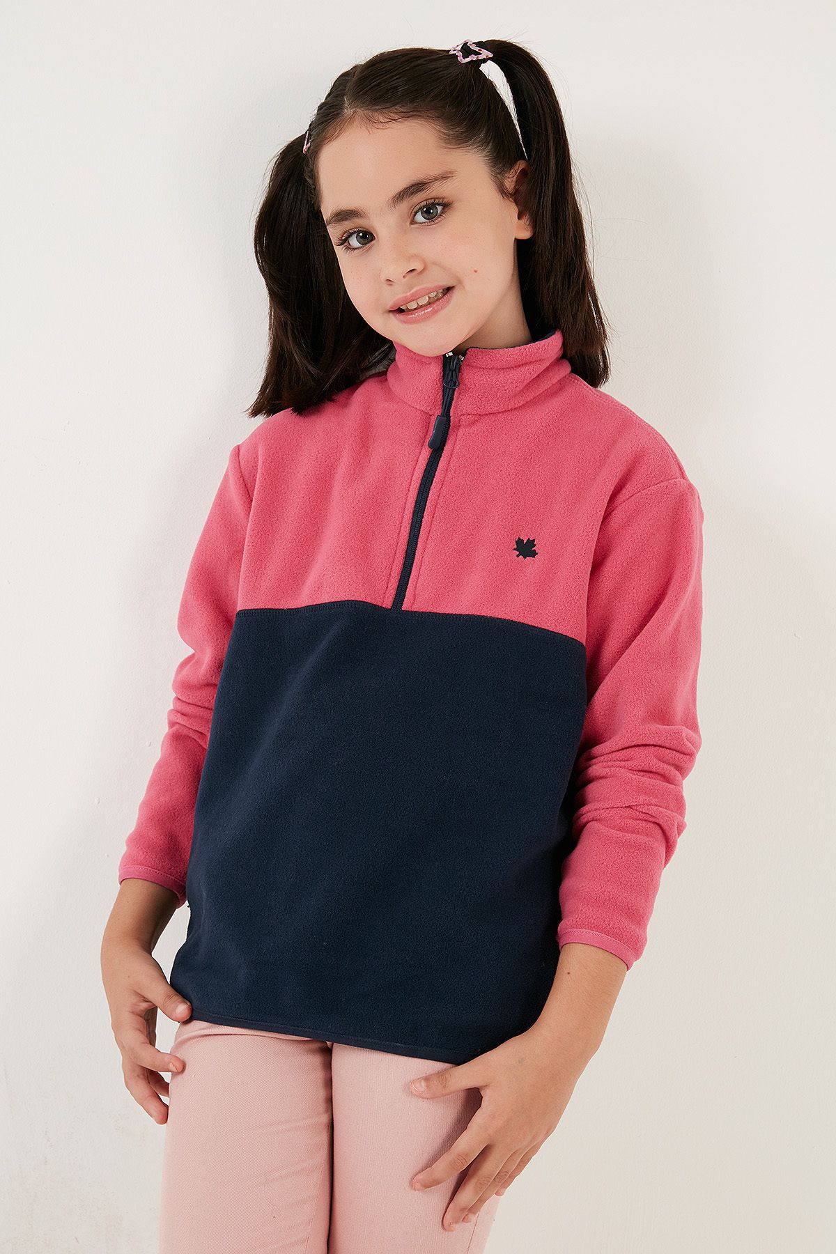 Lela-Soft Textured Half Zipper Color Block Stand Collar Polar Unisex Children's Fleece5905004 2