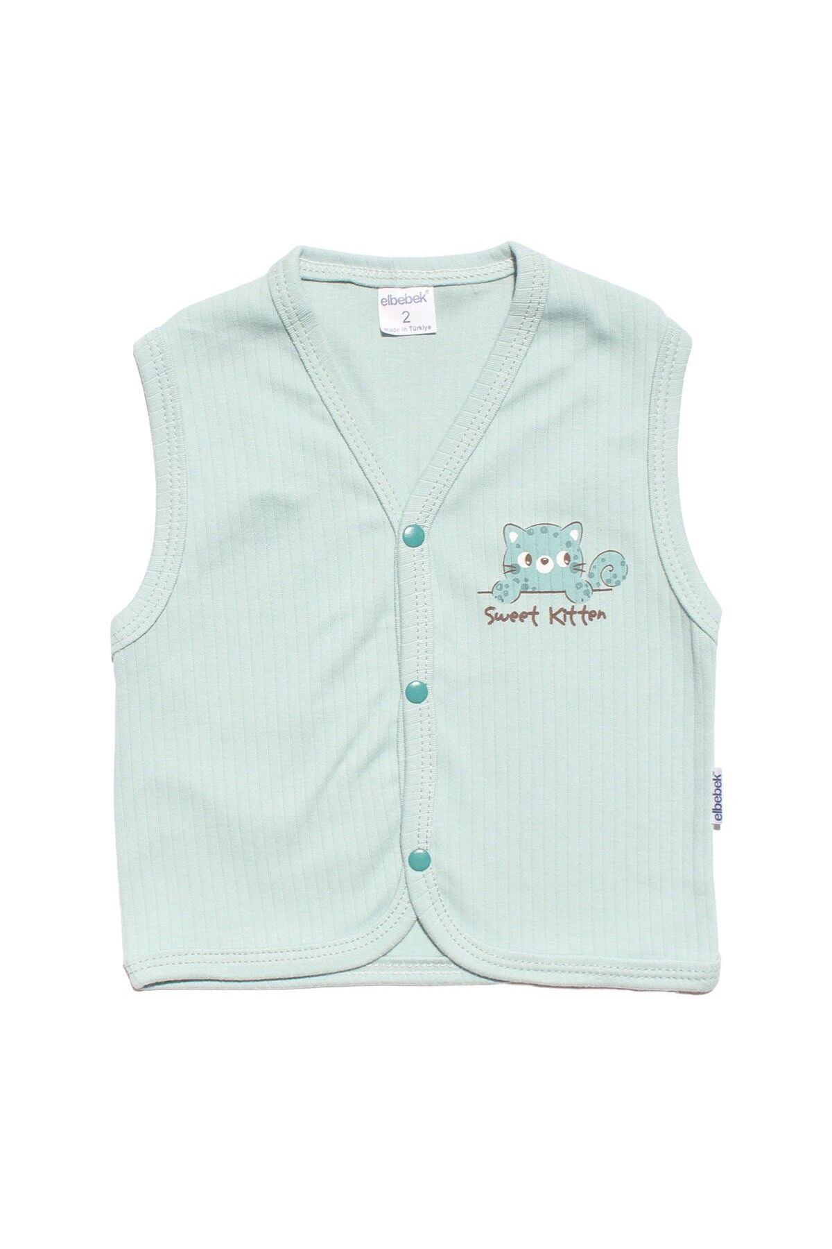 bebegen-Unisex Green Cat Printed Combed Cotton Vest 3