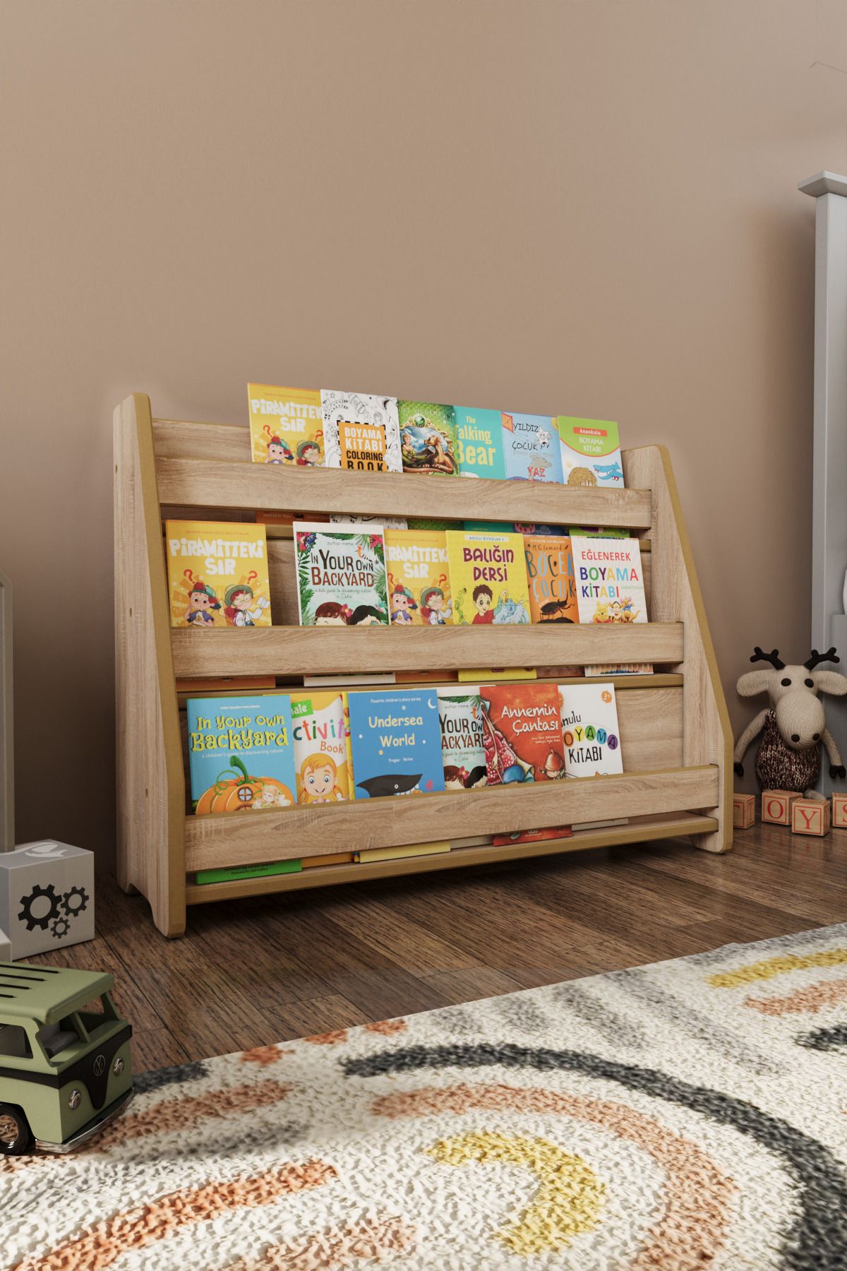 zeo wood design Montessori Mdf Çocuk Kitaplığı - Sonoma Meşe