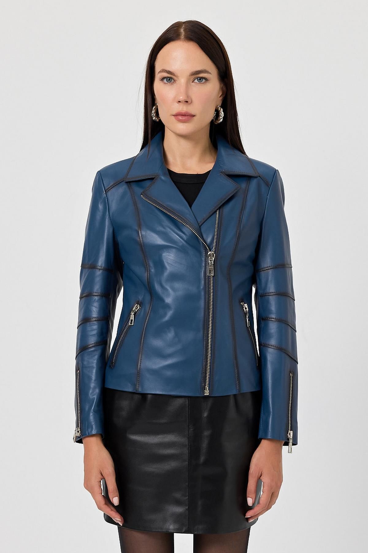 Deri Company-Diana Blue Women's Leather Coat 1