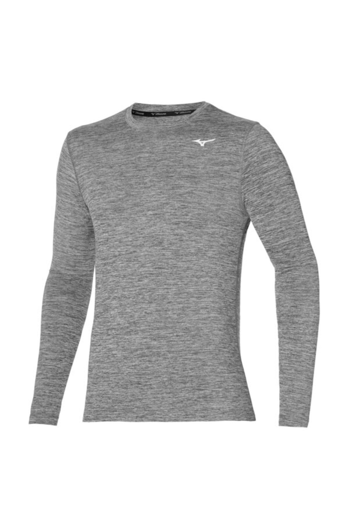 تی شرت ورزشی خاکستری مردانه Impulse Core آستین بلند T shirt Mizuno