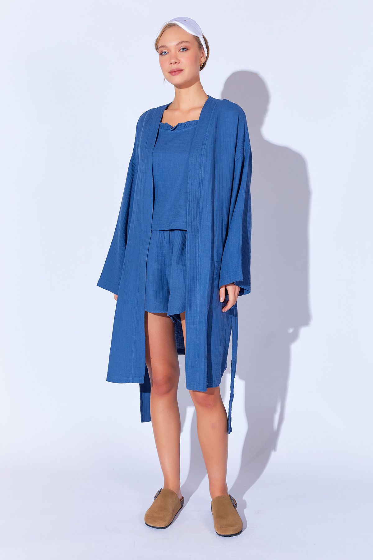 Manche-Rochie kimono lavabilă din muselină din bumbac organic 100%. |   indigo MKW 359976 3