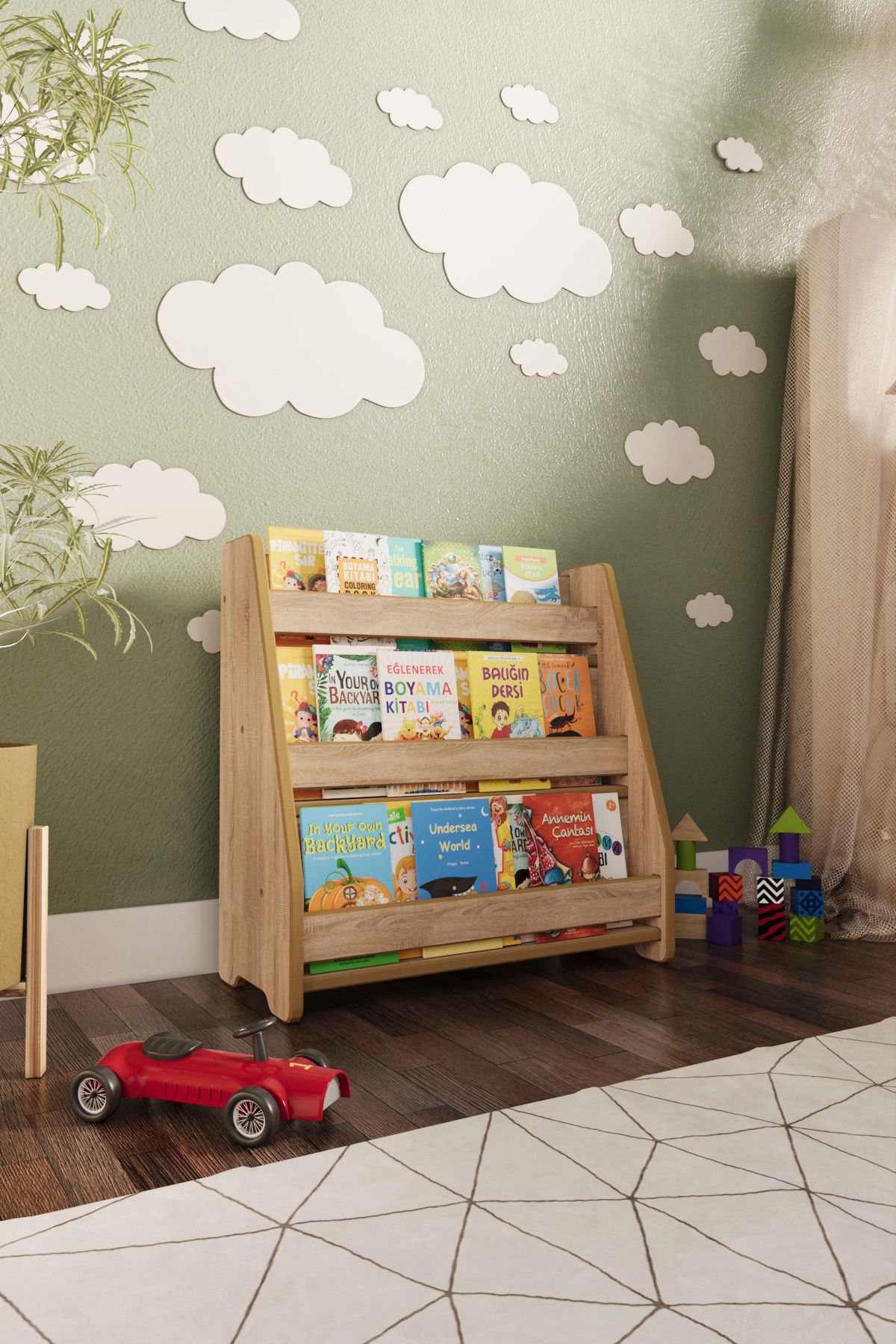 zeo wood design Montessori Mdf Çocuk Kitaplığı - Sonoma Meşe