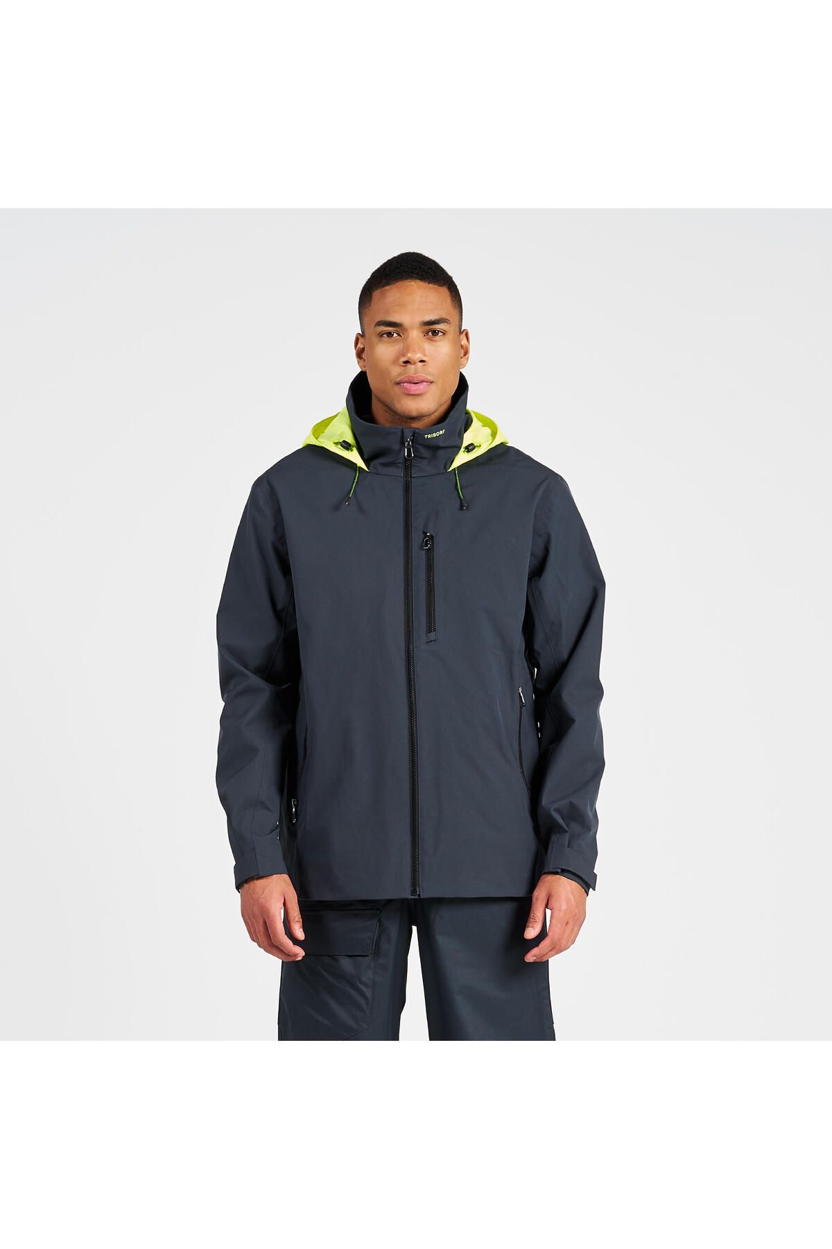 Decathlon-Men's Sailing Raincoat - Dark Grey/Yellow - Sailing 300 1