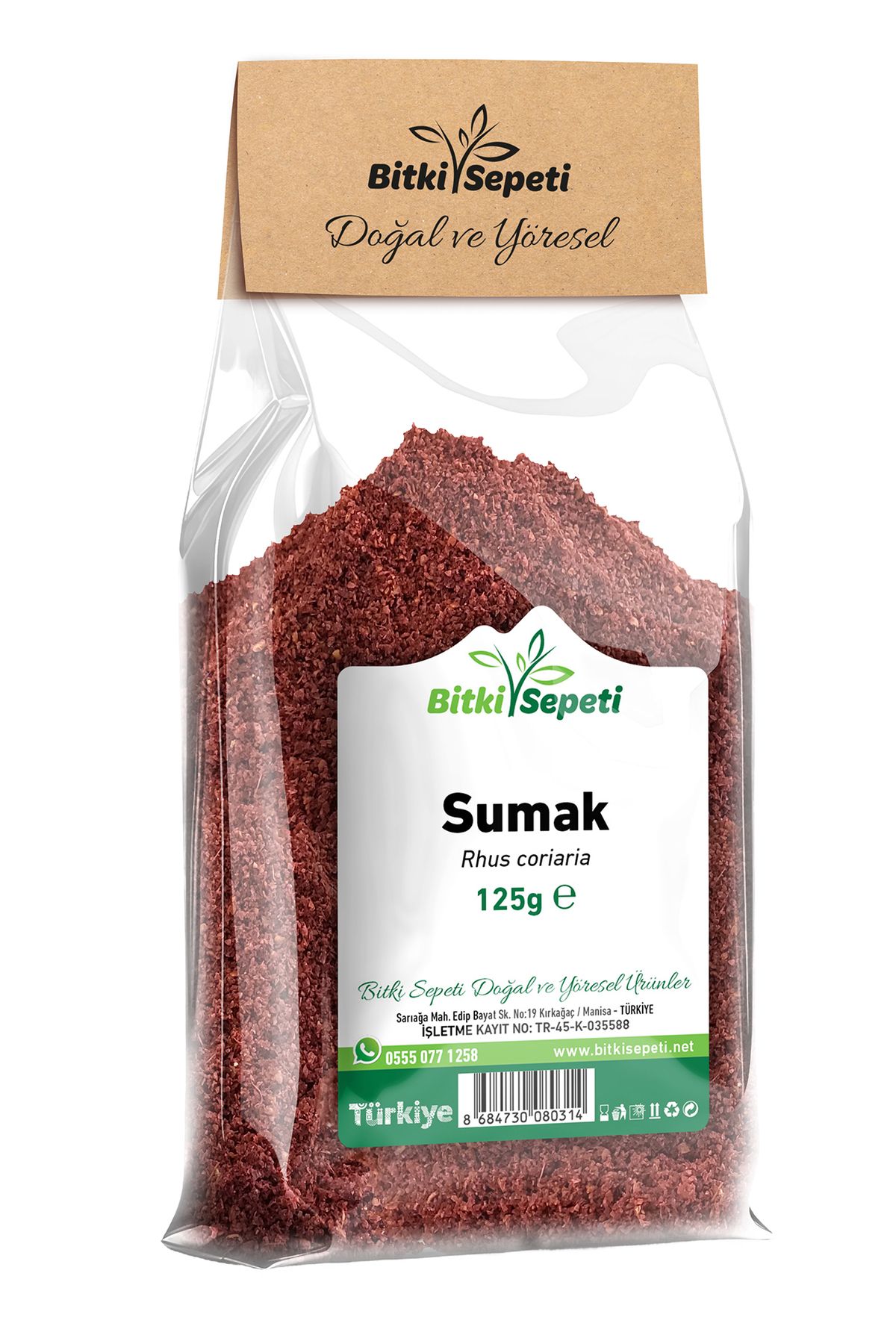 Bitki Sepeti Sumak Toz, Sumac, Sumac Powder, Rhus coriaria, 125 gr