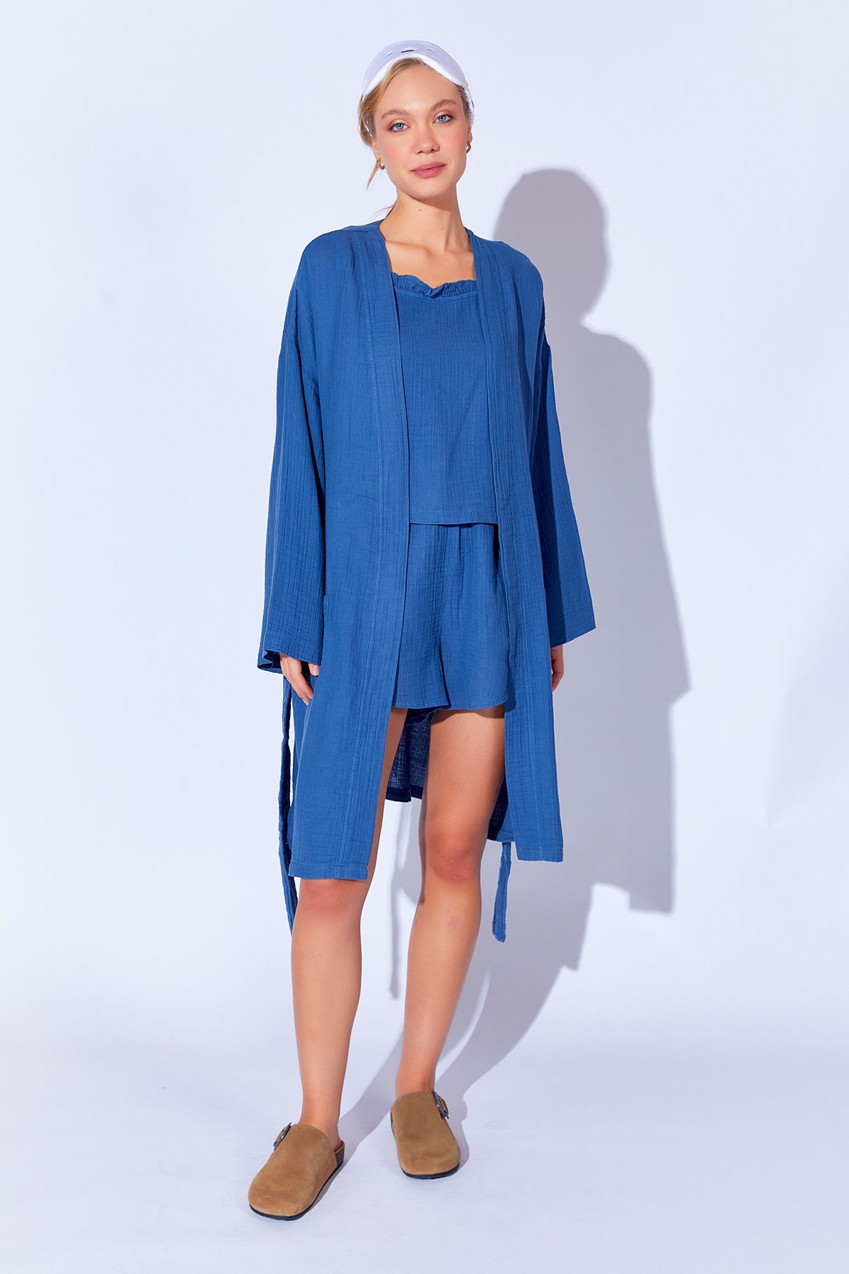 Manche-Rochie kimono lavabilă din muselină din bumbac organic 100%. |   indigo MKW 359976 2